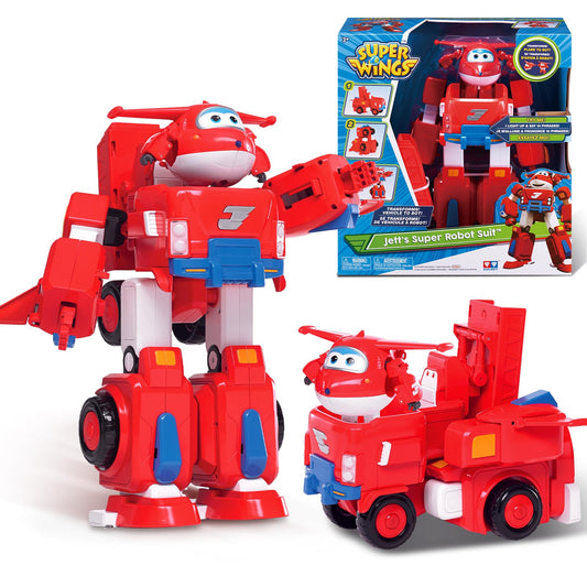Super Wings 14" Transforming Jett's Super Robot Airplane | Action Figure | Ages 3-5 | Birthday Gift | Lights & Sounds