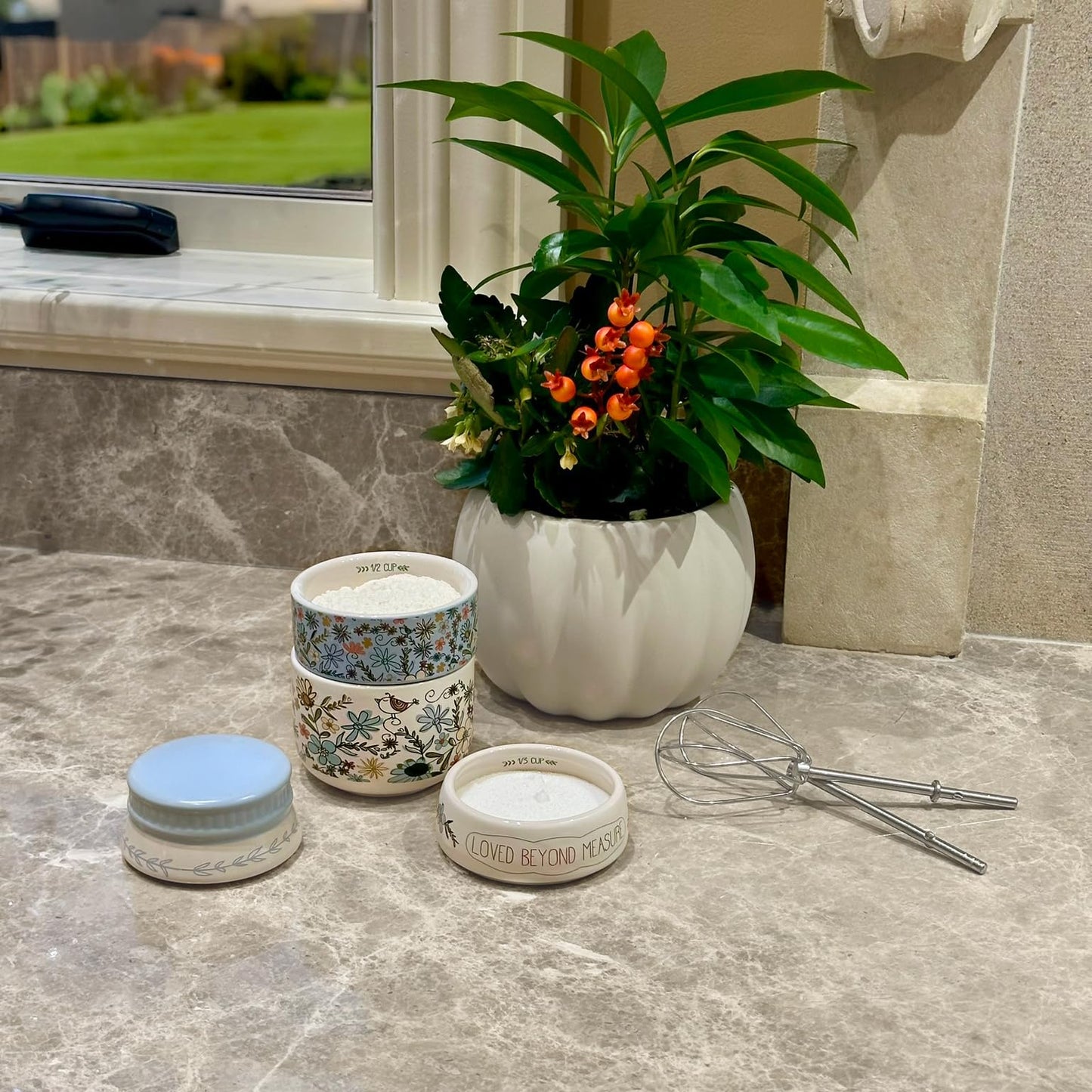 Pavilion Gift Company - Measure - 6.75" x 3.5" Ceramic Stacked Measuring Cups Love Appreciation Baking Kitchenware