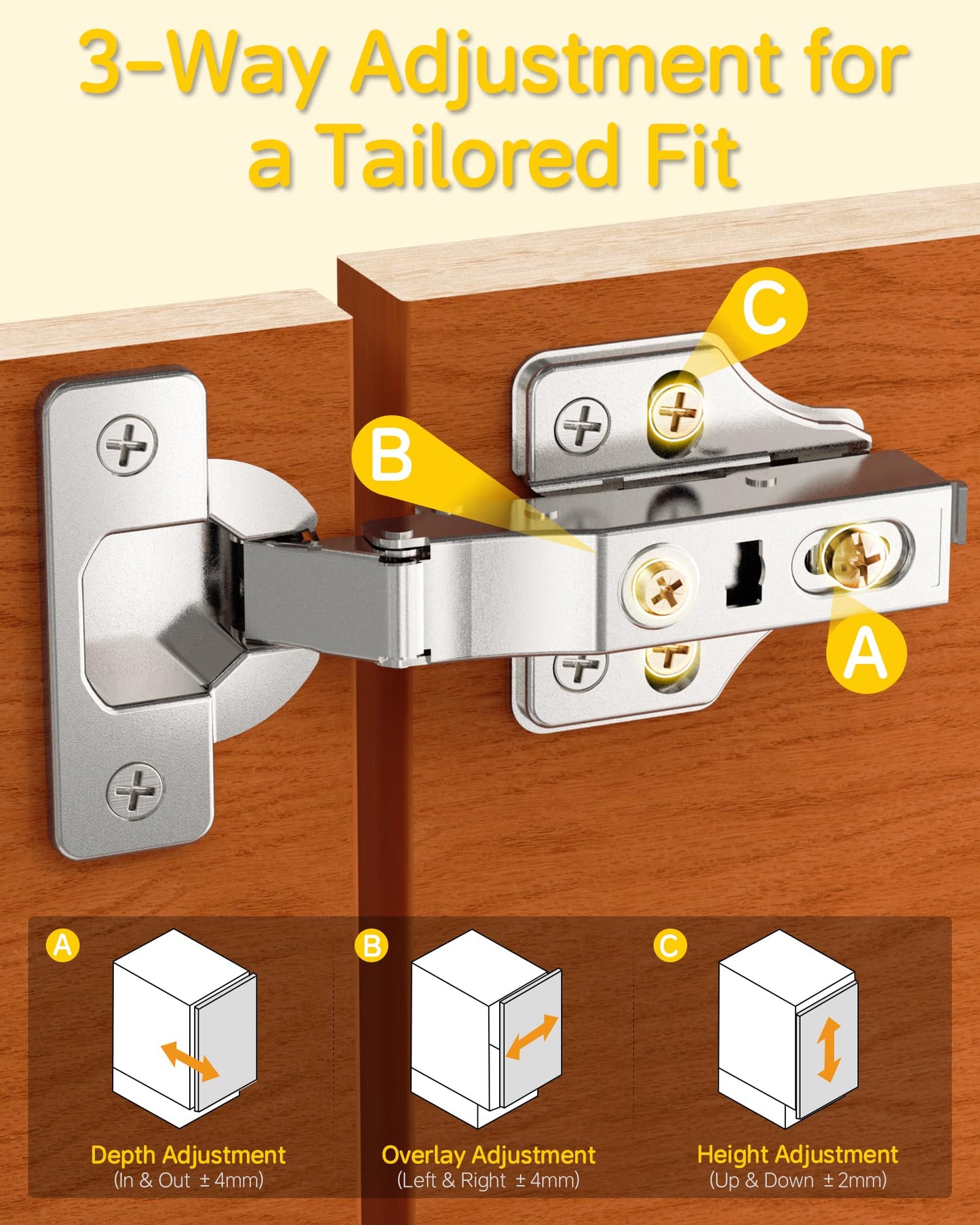 Onemake 30 Pack Full Overlay Soft Close Cabinet Hinges, Stay at Will 105° Concealed Hinge, Smooth Slow Self Closing, 3D Adjustment, Clip-on Plate, Frameless Hidden Door Hardware for Kitchen Cupboard