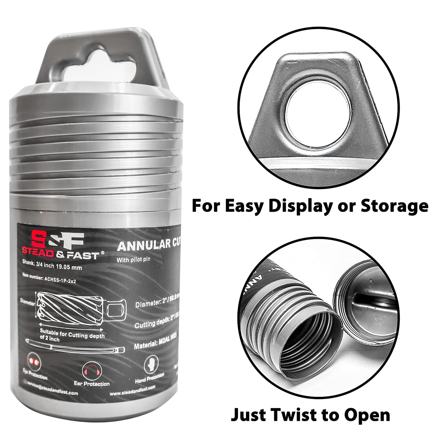 S&F STEAD & FAST Mag Drill Bits 2" Diameter 2" Cutting Depth, 1Pc, Annular Cutter with Pilot Pin for Magnetic Drill Press