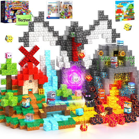 Soyee Magnetic Blocks 200 PCS - Magnetic Building Cubes Toys Build Mine Magworld Craft Cubes Portal Theme STEM Toys for Kids Ages 3-5 4-8 8-12 Birthday Gifts Boys Toys Ages 6-8