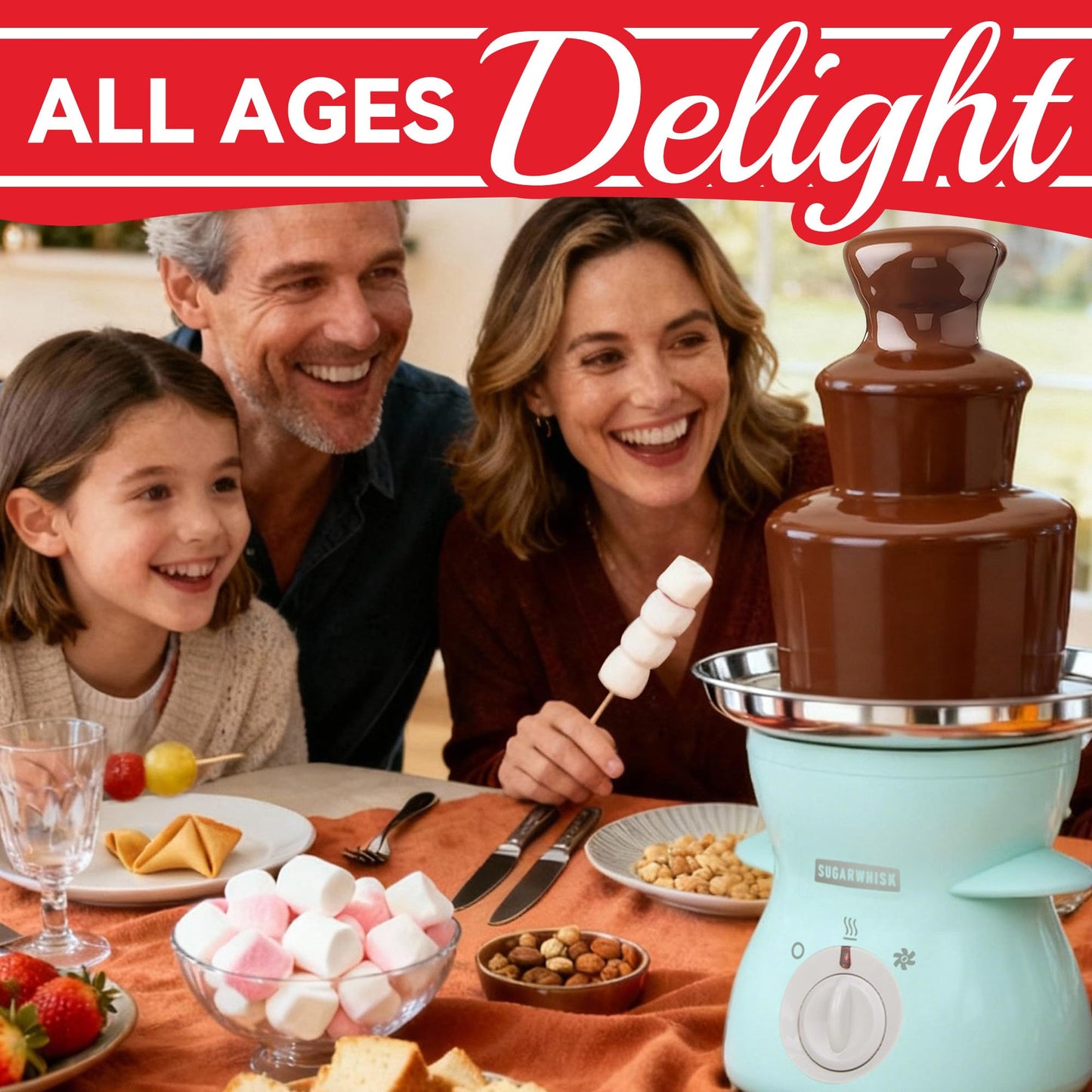SugarWhisk 3 Tier Mini Chocolate Fountain Machine, Easy to Use & Clean, Great for Parties, Events & Weddings, 22 Oz Capacity, Aqua
