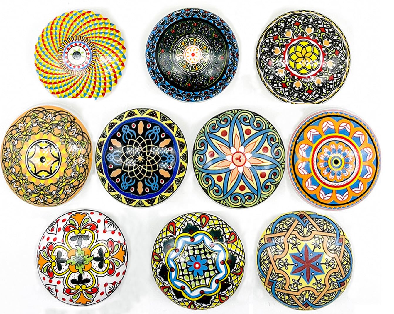 YOUYOUULU Bohemian Ceramic Knobs - 10Pcs Round Porcelain Knobs - Exquisite Ceramic Bohemian Handles - Bohemian Style Cabinet Knobs
