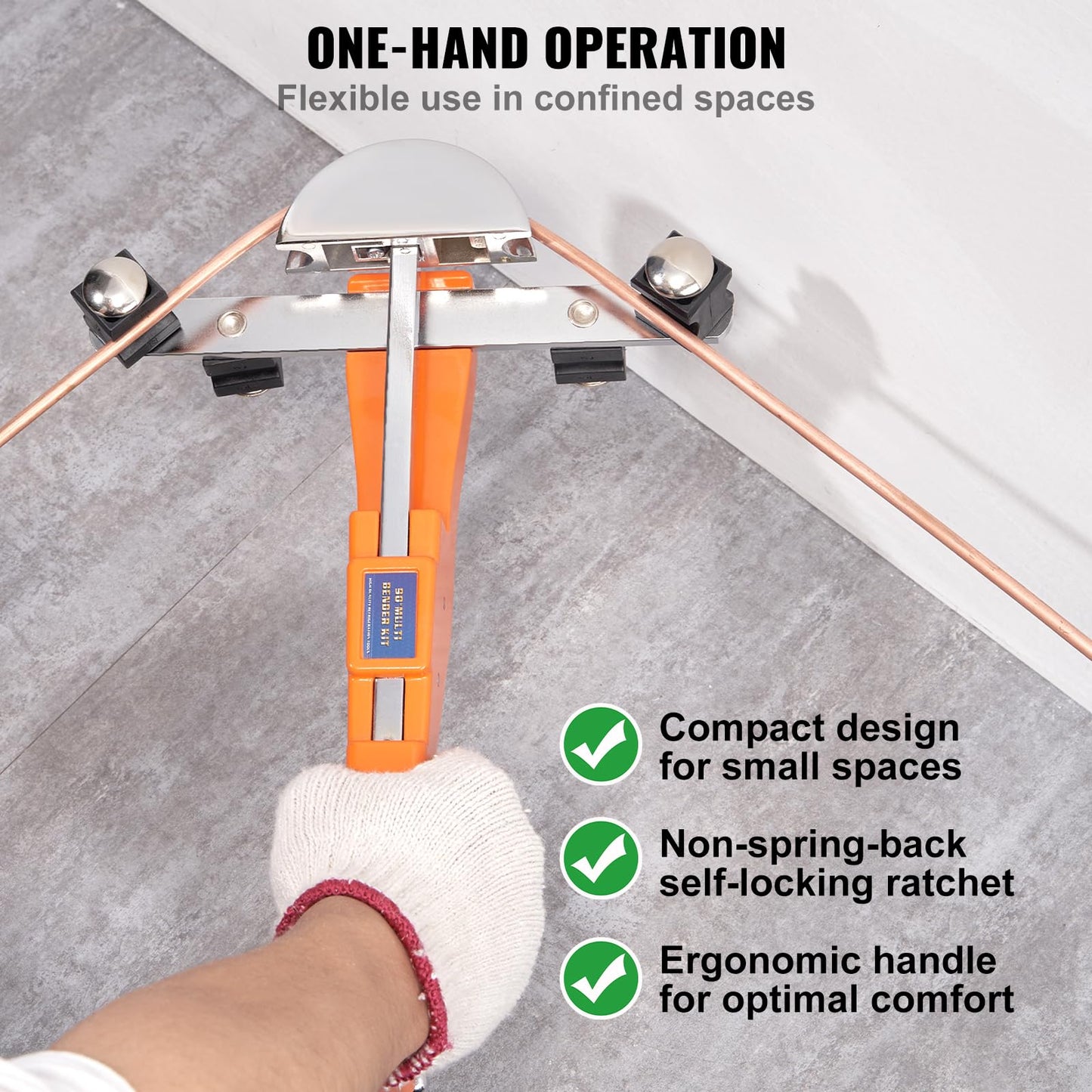 VEVOR Pipe Tube Bender, 1/4"-7/8" O.D. Ratcheting Tubing Bender, 90° Forward/Reverse Pipes Bending Tools with 7 Dies and Pipe Cutter for HVAC Air Conditioning Refrigerator Repair