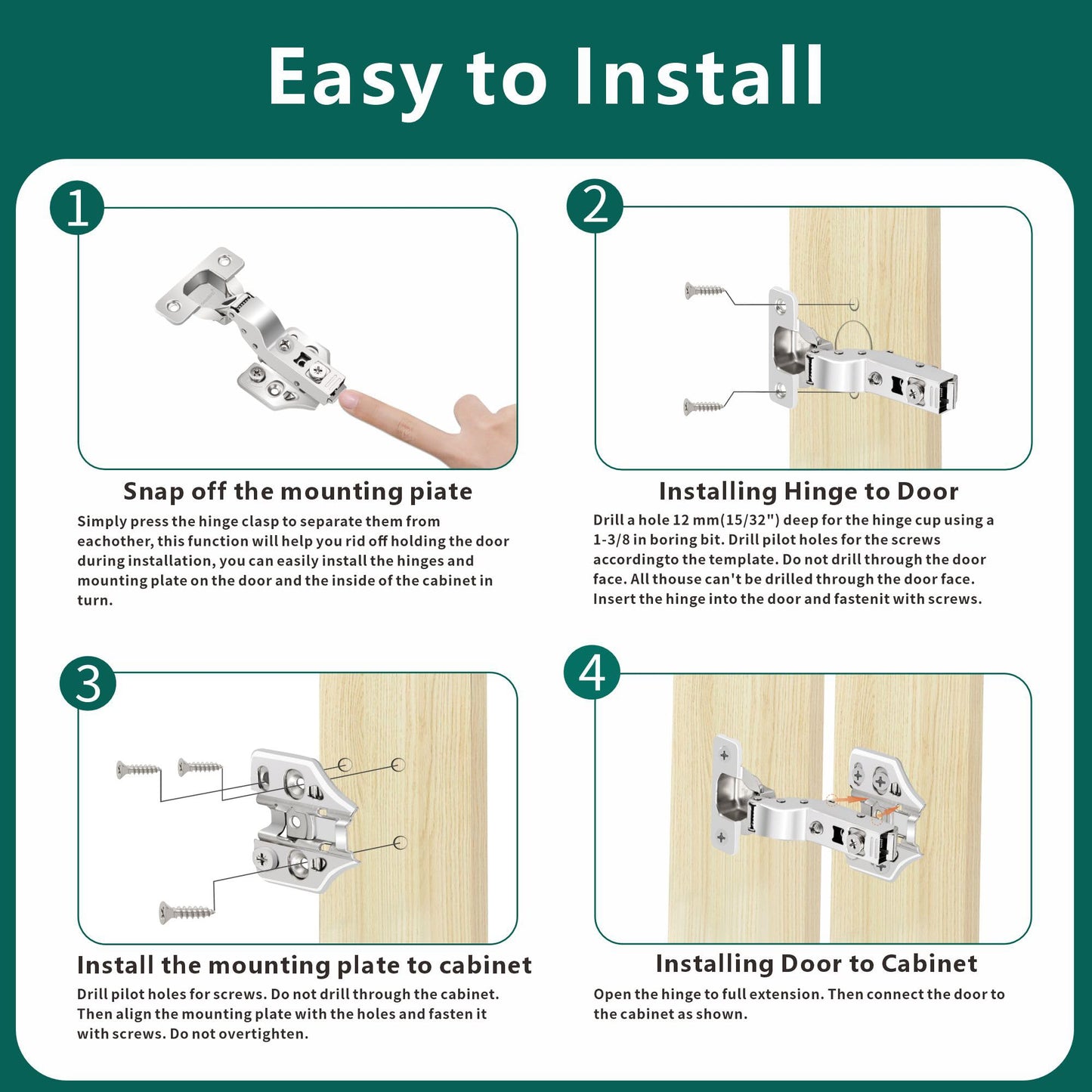4 Pack Inset Soft Close Cabinet Hinges 105° Frameless 3 Way Adjustable Kitchen Cabinet Door Hinges with Screws