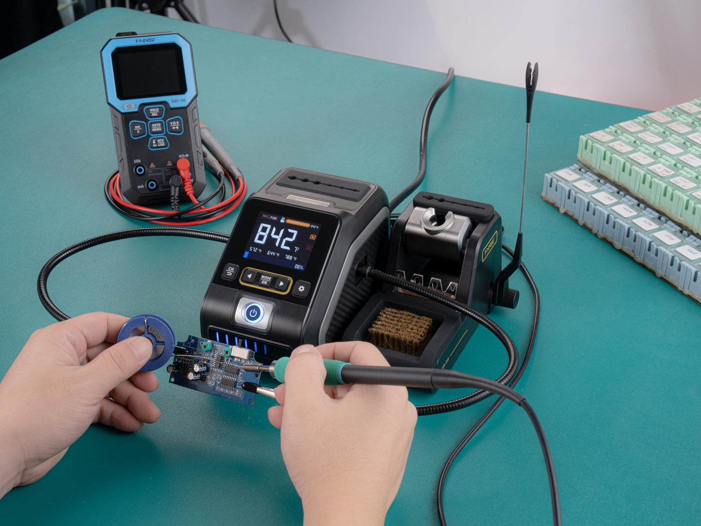 FNIRSI DWS-200 200W Precision Digital Soldering Station Kit, with 3 F210 & 6 F245 Soldering Iron Tips and 2 Helping Hands, Temp Value & Curve Mode, 3 Temperature Storage, Full-Color Display