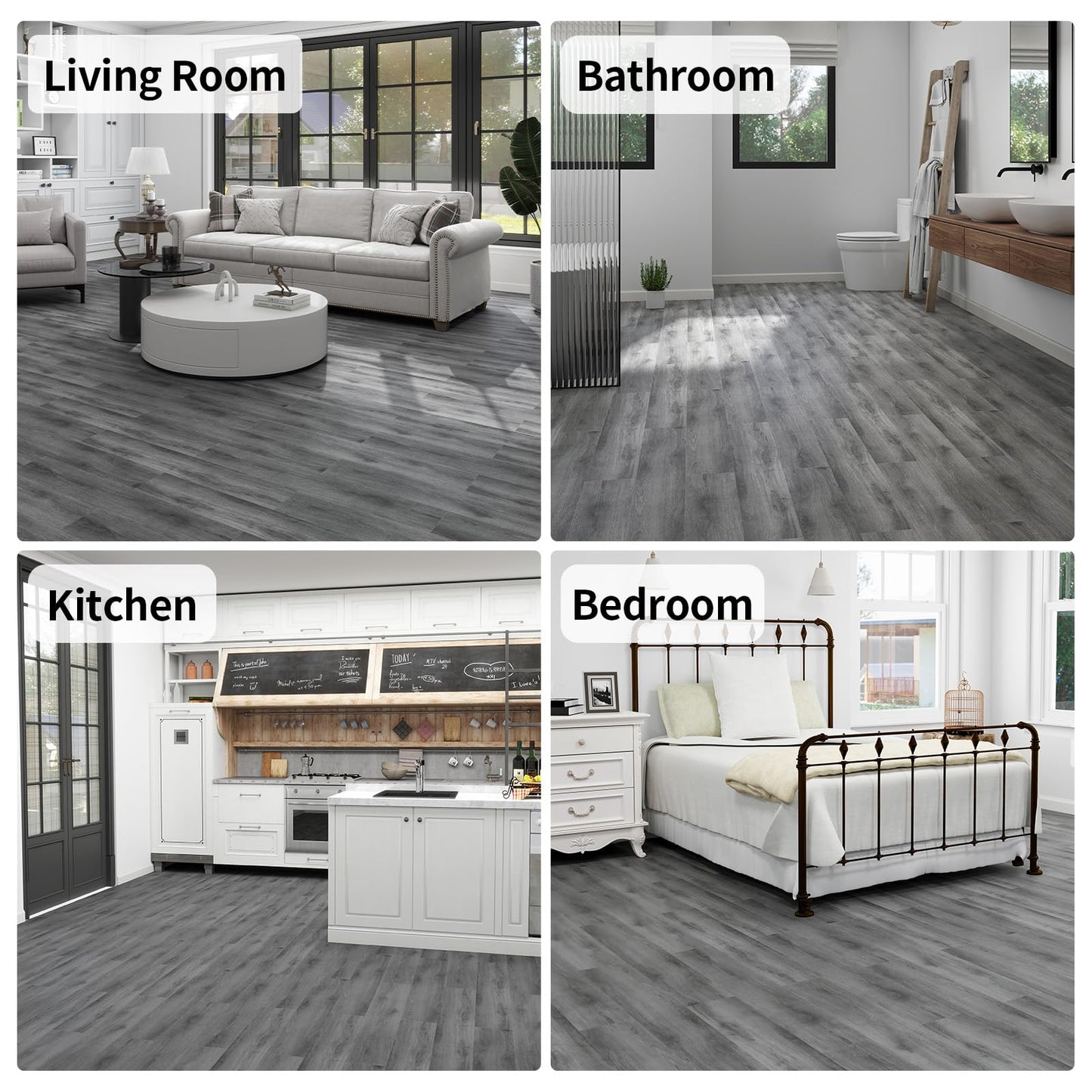 MULGREAT Peel and Stick Floor Tile, 54 Sq.Ft 36 Pieces 36"x6" Long Vinyl Flooring, 1.5mm Thick Waterproof Renter Friendly Self Adhesive Vinyl Plank Flooring for Bedroom RV Kitchen (Grey Oak)