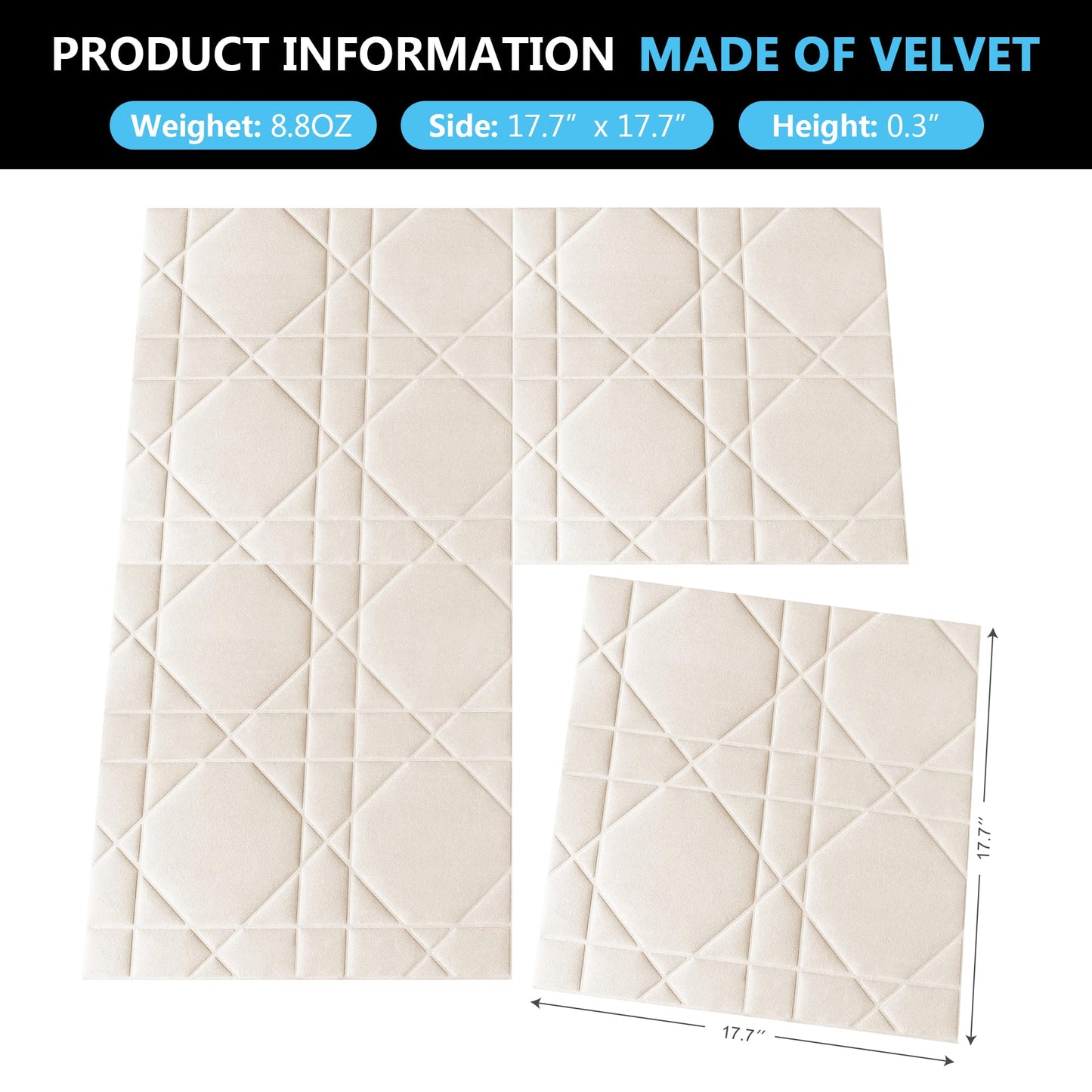 Aurawall Velvet 3d wall panels for Interior wall Decor peel and stick, Soundproof Geometric Textured 3d Wall Panels for Living Room, Bedroom, TV Background 17.7" x 17.7", Cover 26.15 Sq.Ft Cream White
