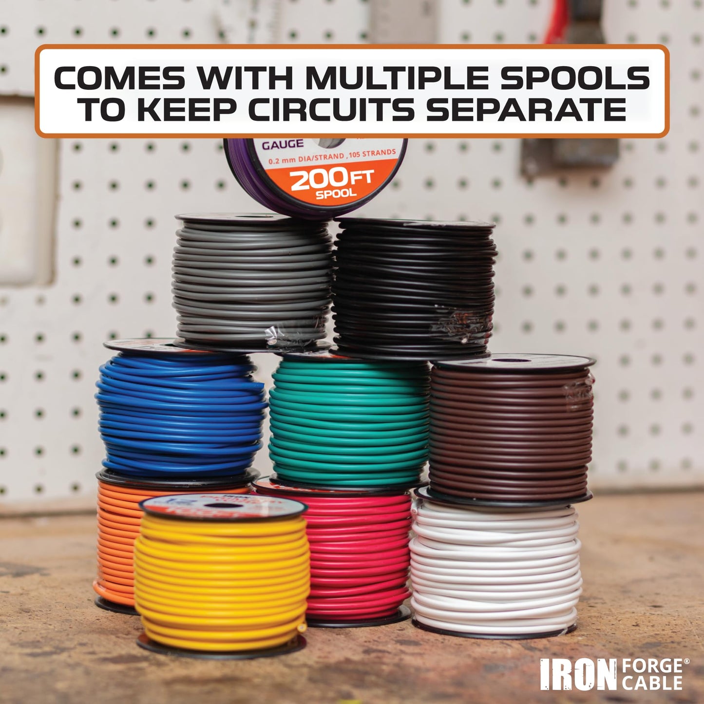 Iron Forge Cable 2000 ft 18 Gauge Primary Automotive Wire - 10 Roll Assortment Pack - 200 Ft of Copper Clad Aluminum Wire per Roll - for Home or Automotive