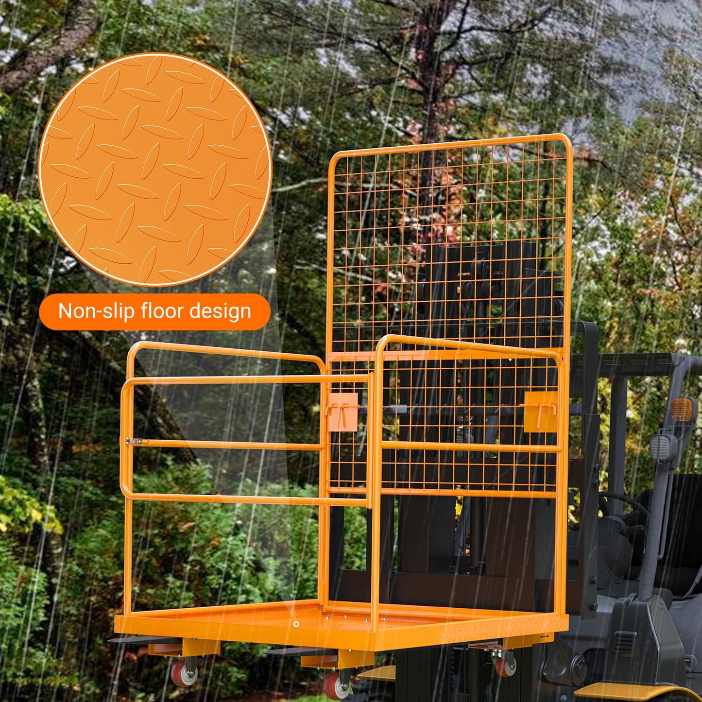 45 in x 43 in Forklift Safety Cage, GarveeTech Max. 2200 LBS Heavy Duty Steel Forklift Man Basket, Foldable Forklift Work Platform with Guardrails, Safety Harness, Wheels, Perfect for Aerial Work