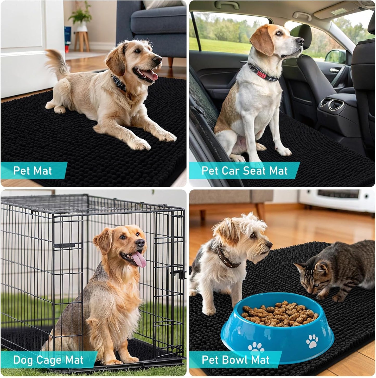 OLANLY Dog Door Mat - Absorbent Non-Slip Chenille Mat for Muddy Paws | 54x24 Inches, Quick Dry, Black