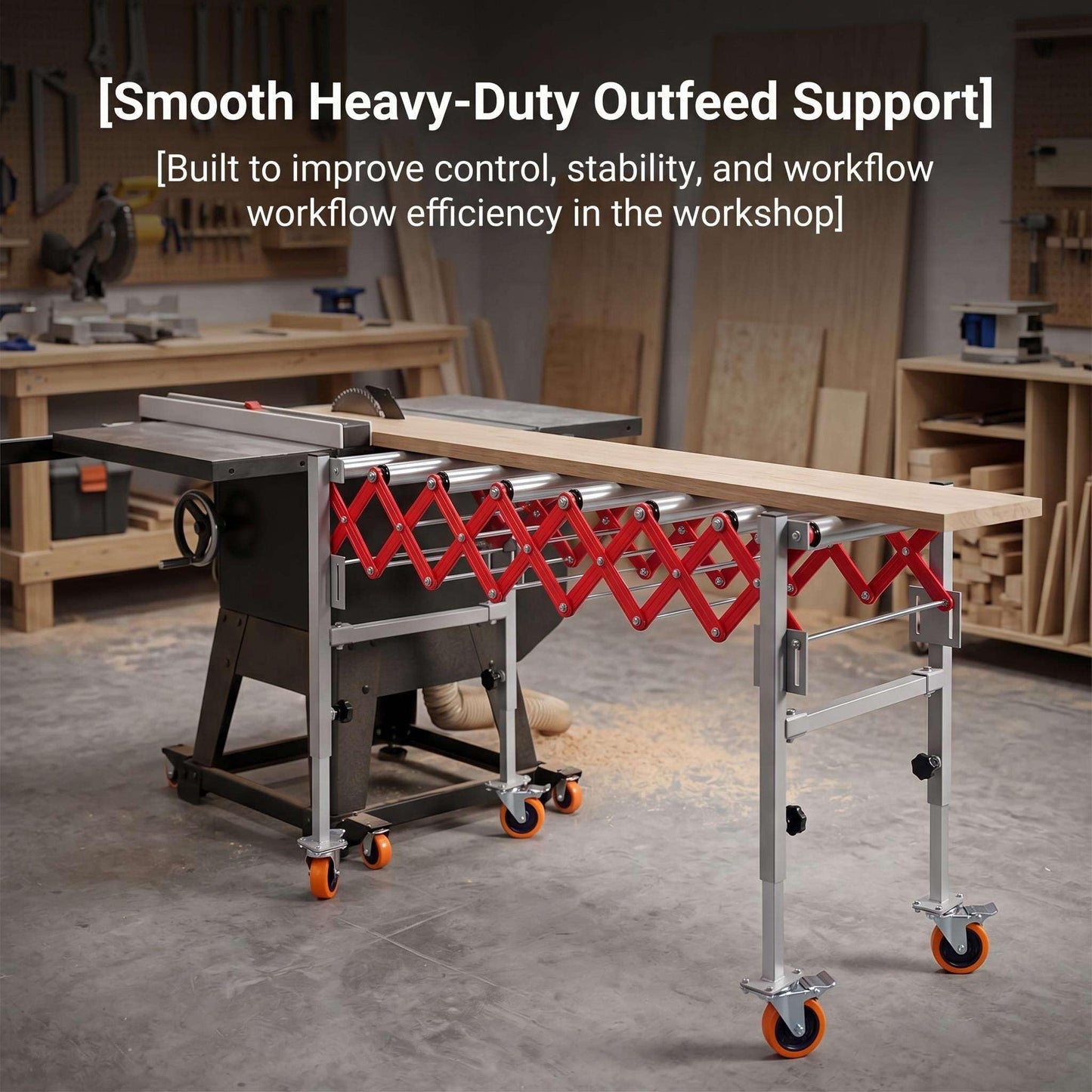 Expandable Roller Conveyor, Folding Transfer Stand with Casters, 27.5''-43'' Adjustable Height, 13.7''-47'' Extendable, 600 lbs Roller Conveyor for Warehouse Packing Roller Conveyor Applications