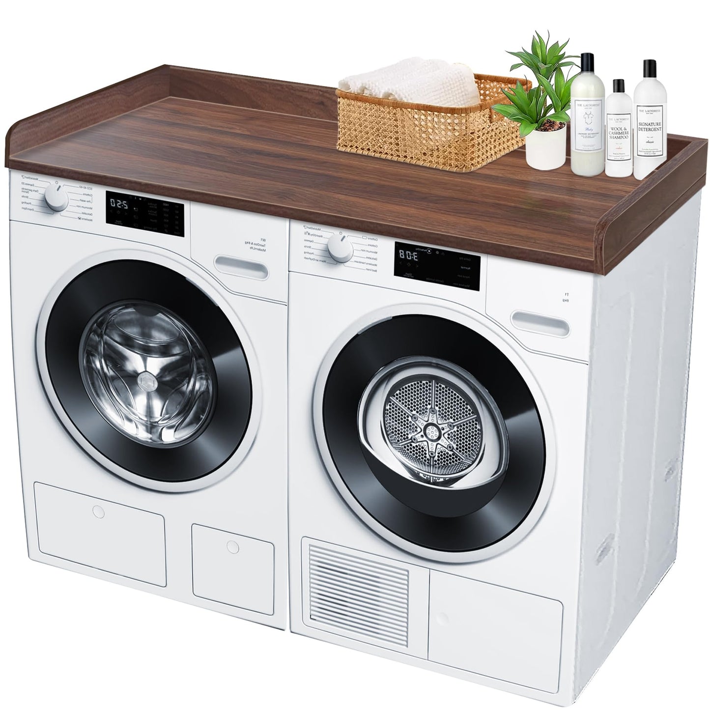 ROYXEN Washer Dryer Countertop, Laundry Countertop Solid Wood, Countertop for All Front-Loaded Washing Machine and Dryer, Extra Room for Laundry Room, Walnut Color