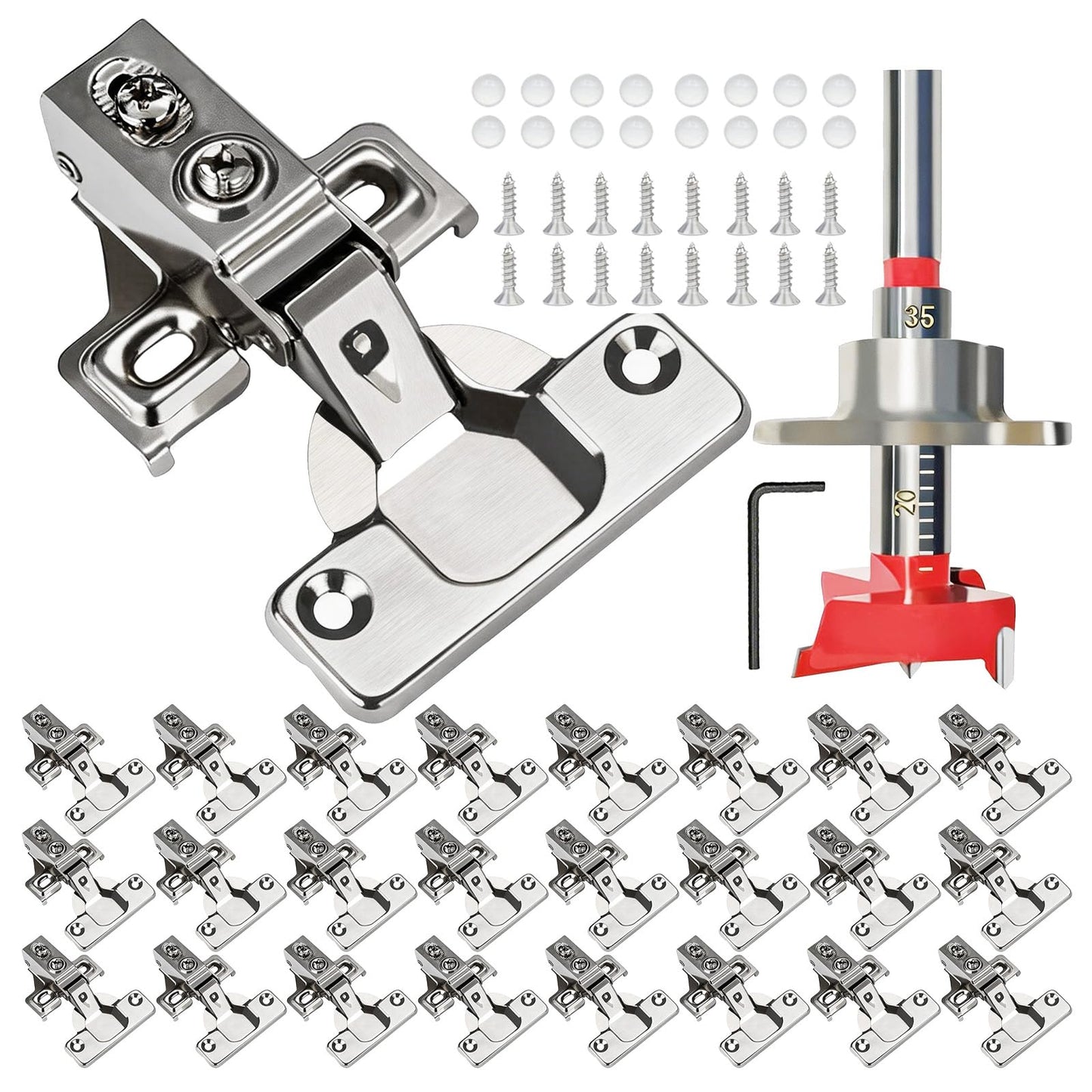 BESTEEL 24 Pack 1/2 inch Overlay Soft Close Cabinet Door Hinges for Kitchen Cabinet Hinges, 100 Degree Opening Angel, Stainless Concealed Kitchen Cabinets Hinge Self Closing with Drilling Tool &Manual