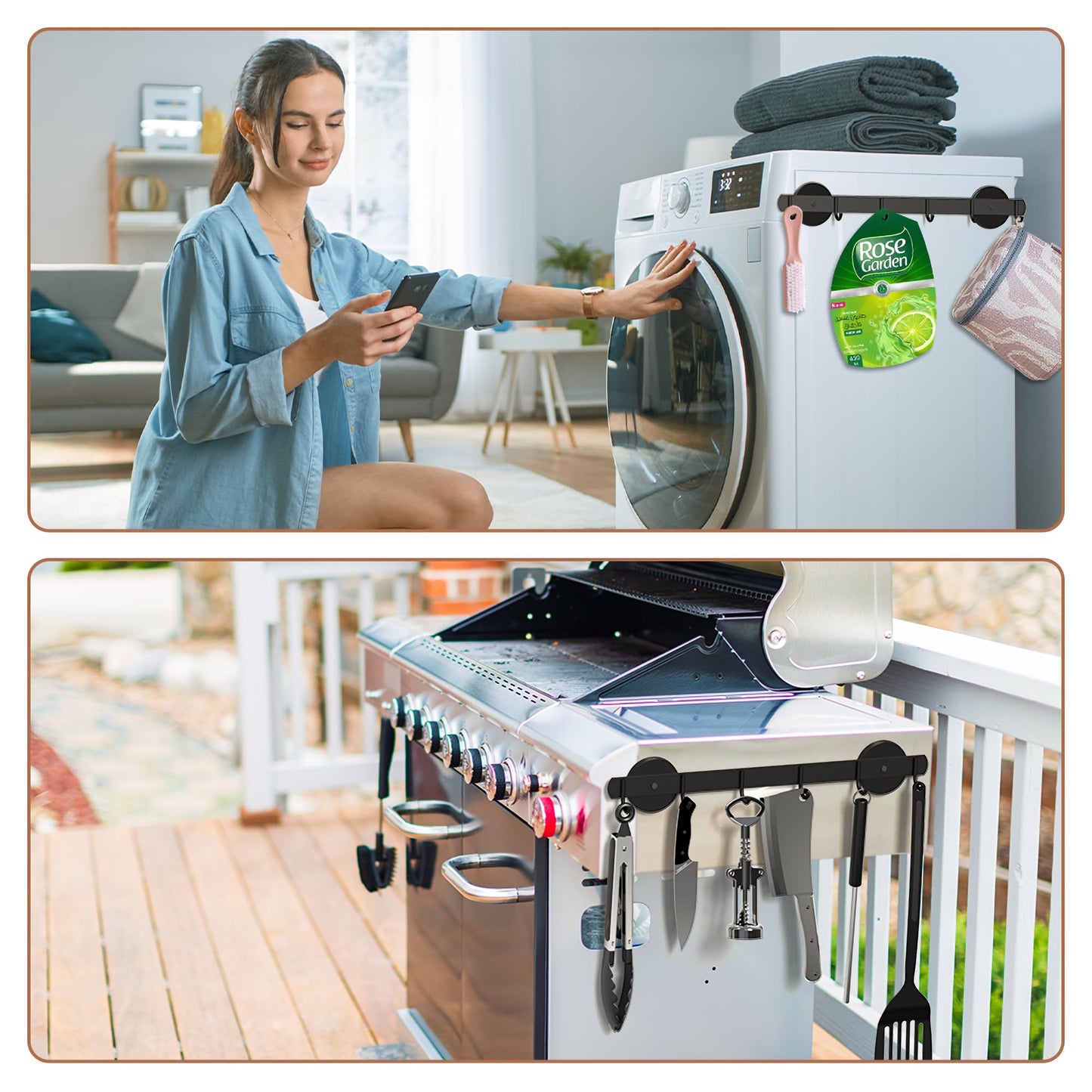 Magnetic Utensil Holder For Fridge, Heavy Duty Magnetic Coat Rack For Metal Door, Magnetic BBQ Tool Rack, Strong Magnet Bar With 6 Hooks Storage Hanger Hanging Kitchen Utensil, Coat, Towel, Grill Tool