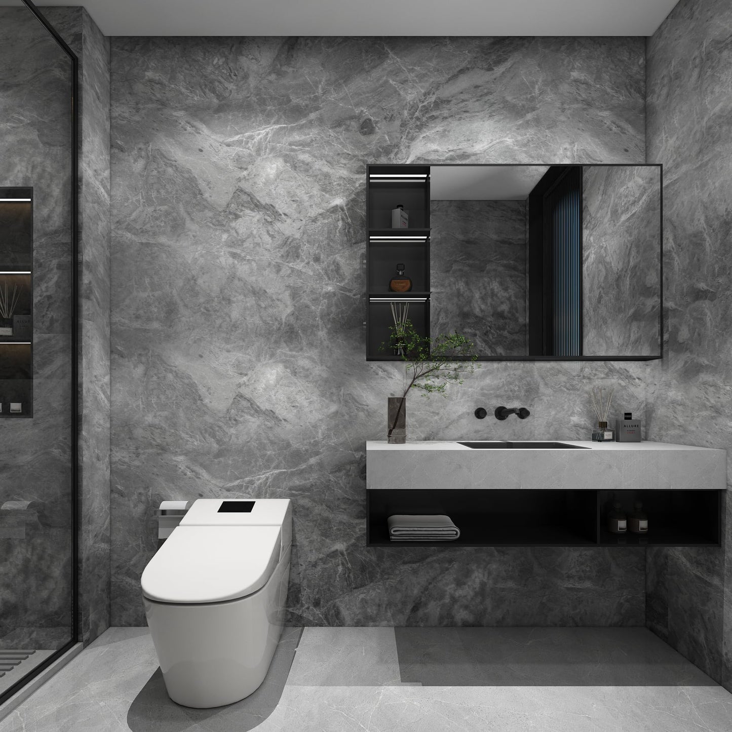 24"x197" Gray Marble Look Contact Paper Textured Grey Granite Wallpaper Peel Stick Counter top Decorative Paper Removable Waterproof Adhesive Thick Matte Wall Paper Roll Kitchen Bathroom Vinyl Wrap