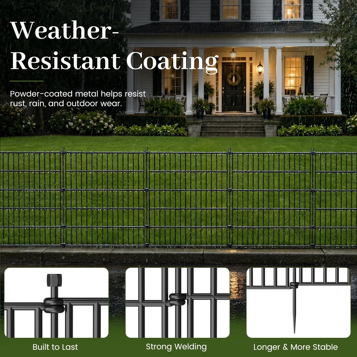 10 Panels No Dig Decorative Outdoor Garden Fence with Gate for Yard, 48 in(H) X 23.6ft(L) Animal Barrier Fencing Rustproof Metal Wire Panel Border for Dog, Rabbits, and Patio Temporary Ground Stakes