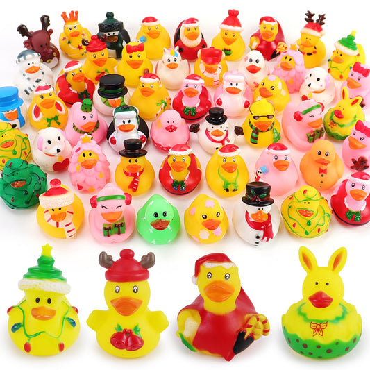 50Pcs Christmas Rubber Ducks for Boys, Girls, Kids and Toddlers,Christmas Ducks for Jeeps Ducking, Xmas Themed Duck Bathtub Pool Toys Christmas Party Favor Stocking Stuffers Gifts