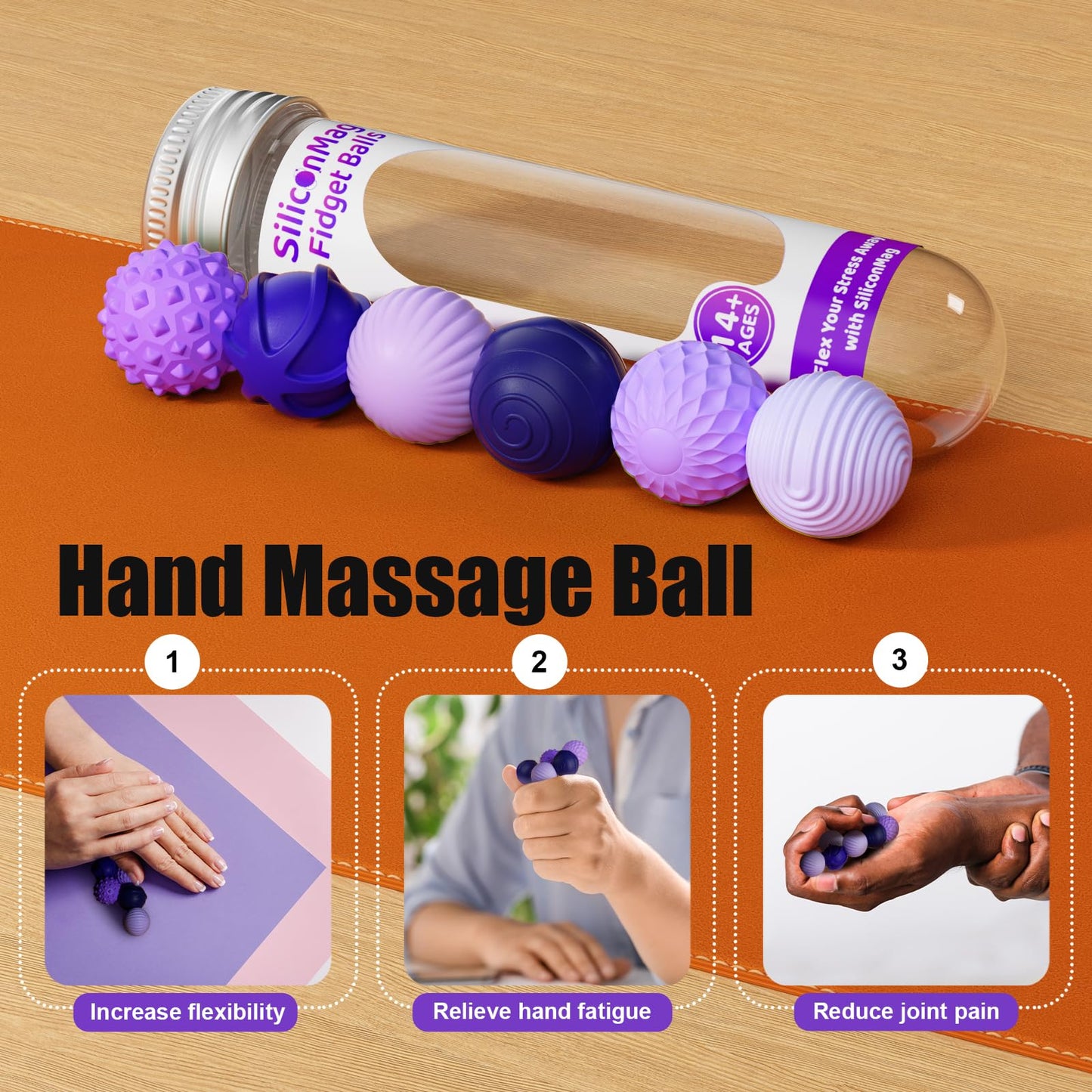 Silicone Magnetic Balls, Fidget Toys, 12-Pack Stress Relief Toys for Adults, Teens, Sensory Toy for Fingers Hands, Quiet Office Desk Toys with Textures, Magnet Fidget Fun Gift (2 Pack(Green+Purple))