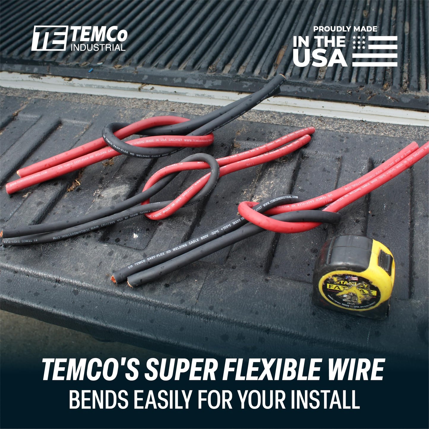 TEMCo 4 Gauge AWG 100 Ft Black Flexible Pure Copper Made in USA Welding Cable Battery Wire - Heavy Duty Solar, Inverter, Car, RV, Truck