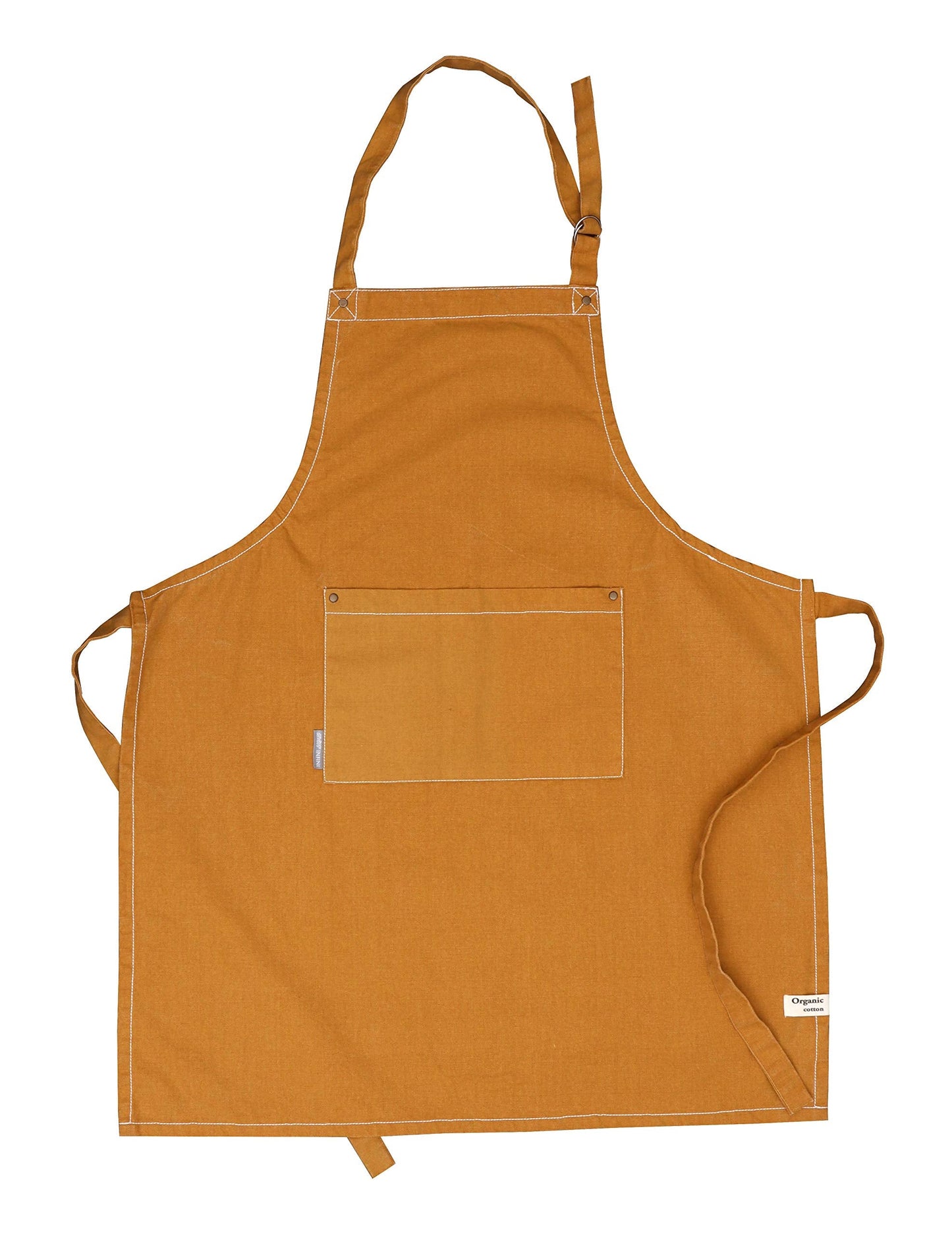 AMOUR INFINI Cotton Solid Aprons for Women with Pocket, Adjustable Strap and Waist Ties Washed Chef Aprons for Cooking, Baking and Gardening (27.5 x 33 Inches - Yellow)