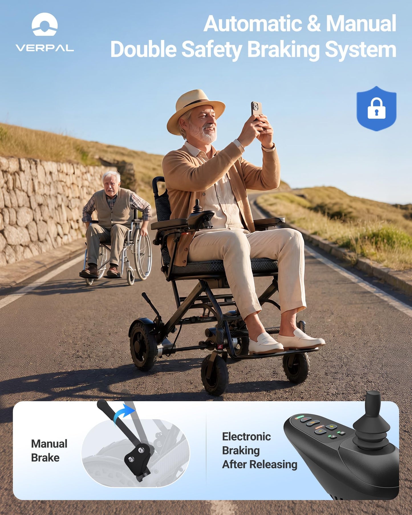 VERPAL 35.7lbs Lightweight Electric Wheelchair, Foldable Electric Wheelchair for Adults, Seniors, 360W Dual Motor Power Wheelchair 20 Miles for Travel, Park Hospital, 330 lbs Capacity-12Ah 18.5" Seat
