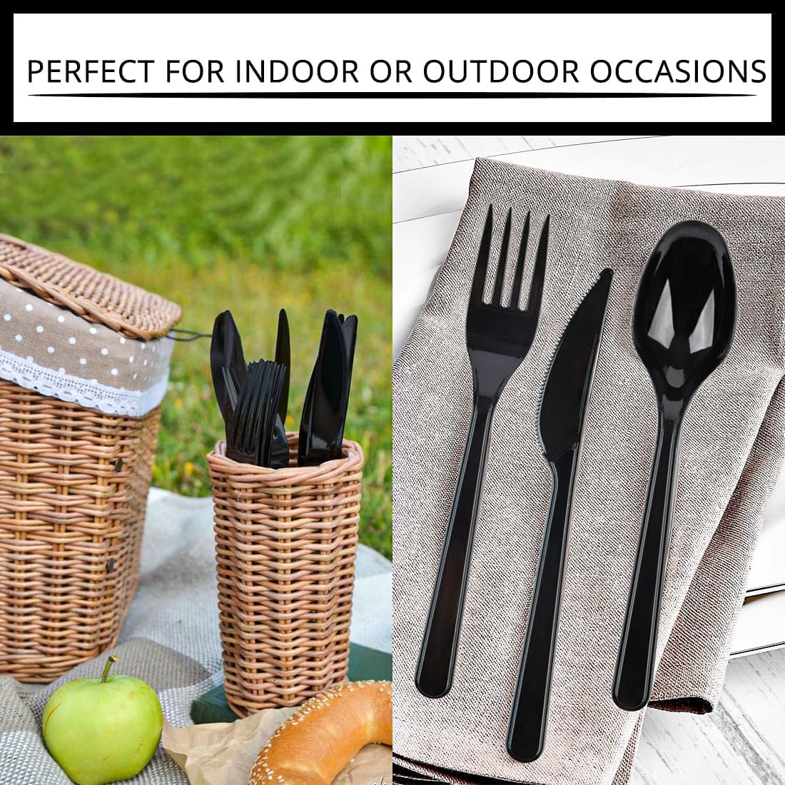 PARTY BARGAINS Onyx Settings Black Plastic Cutlery Set 720‑Piece – 360 Forks, 240 Spoons, 120 Knives – Heavy‑Duty Disposable Utensils for Parties, Weddings, Buffets, BBQs & Catering – BPA Free