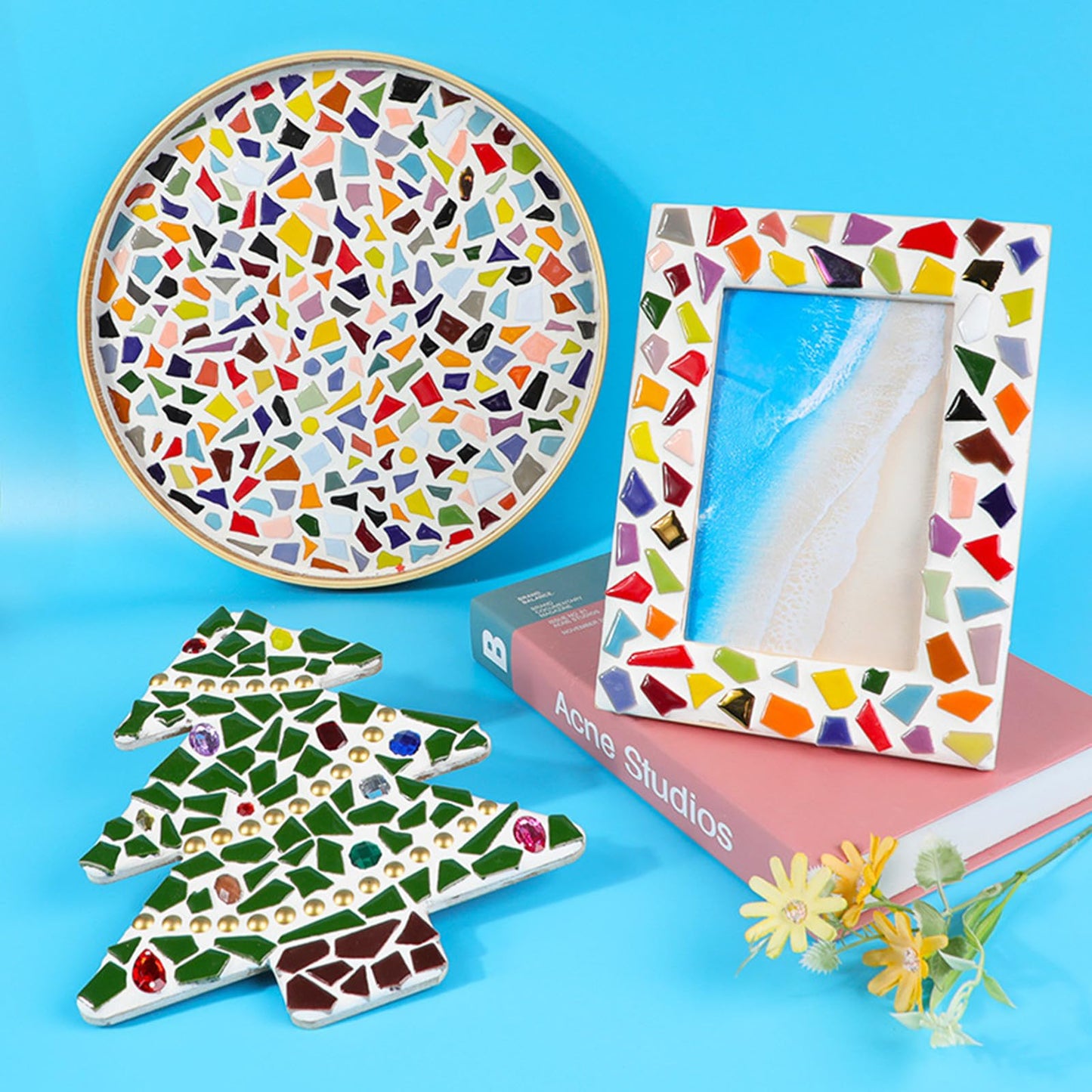 200g Ceramic Mosaic Tiles for Crafts,Irregular Stained Ceramic 0.2"x0.8" Porcelain Mosaic Tiles for Home Decoration (Green)
