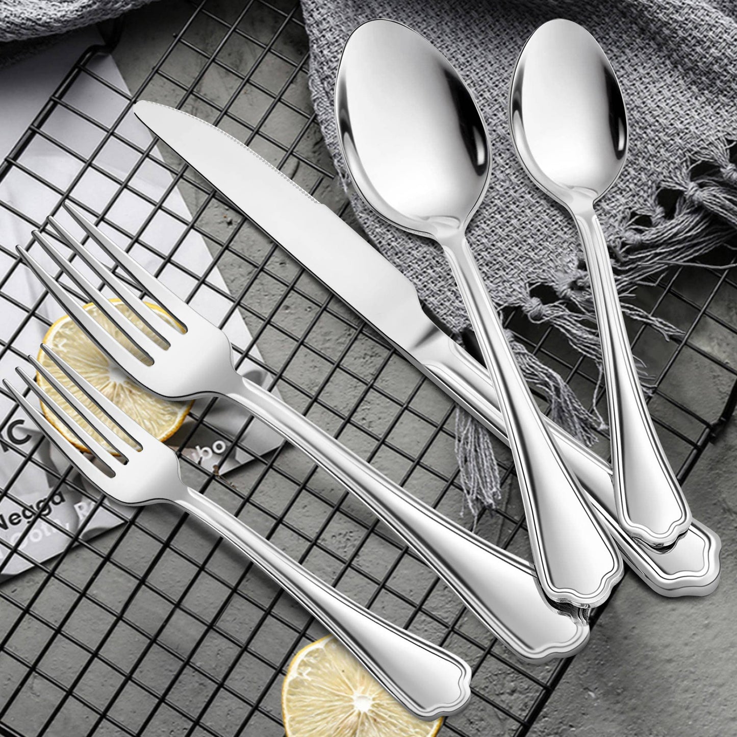LIANYU 30-Piece Silverware Set for 6, Stainless Steel Flatware Cutlery Set, Eating Utensils with Scalloped Edge, Include Forks Spoons Knives, Dishwasher Safe, Mirror Polished