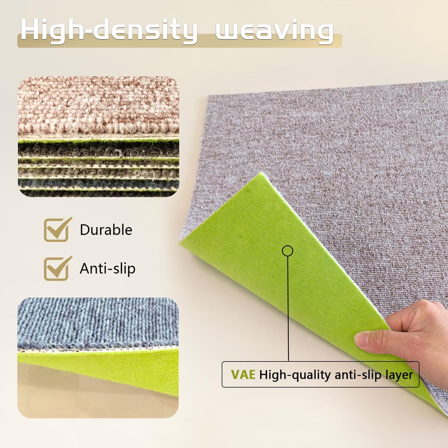 Carpet Tiles 20x20 Inch - Non-Slip Soft Square Flooring with FlexLok Tabs for Easy DIY Installation - Durable Office, Garage, Gym & Basement Floor Cover (brown16, suse 09)