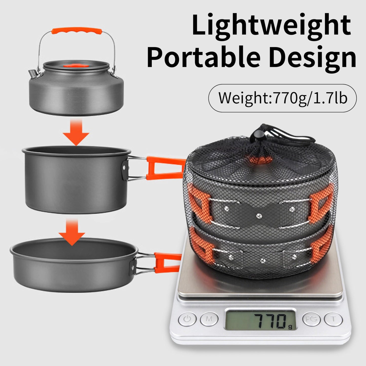 TGpao Collapsible Camping Cookware Set, Portable 4-in-1 Outdoor Pot & Pan Kit with Nonstick Frypan, Pot, Kettle & Carry Bag, Hard-Anodized Aluminum for Backpacking, Camping, Hiking (2-4 Person)