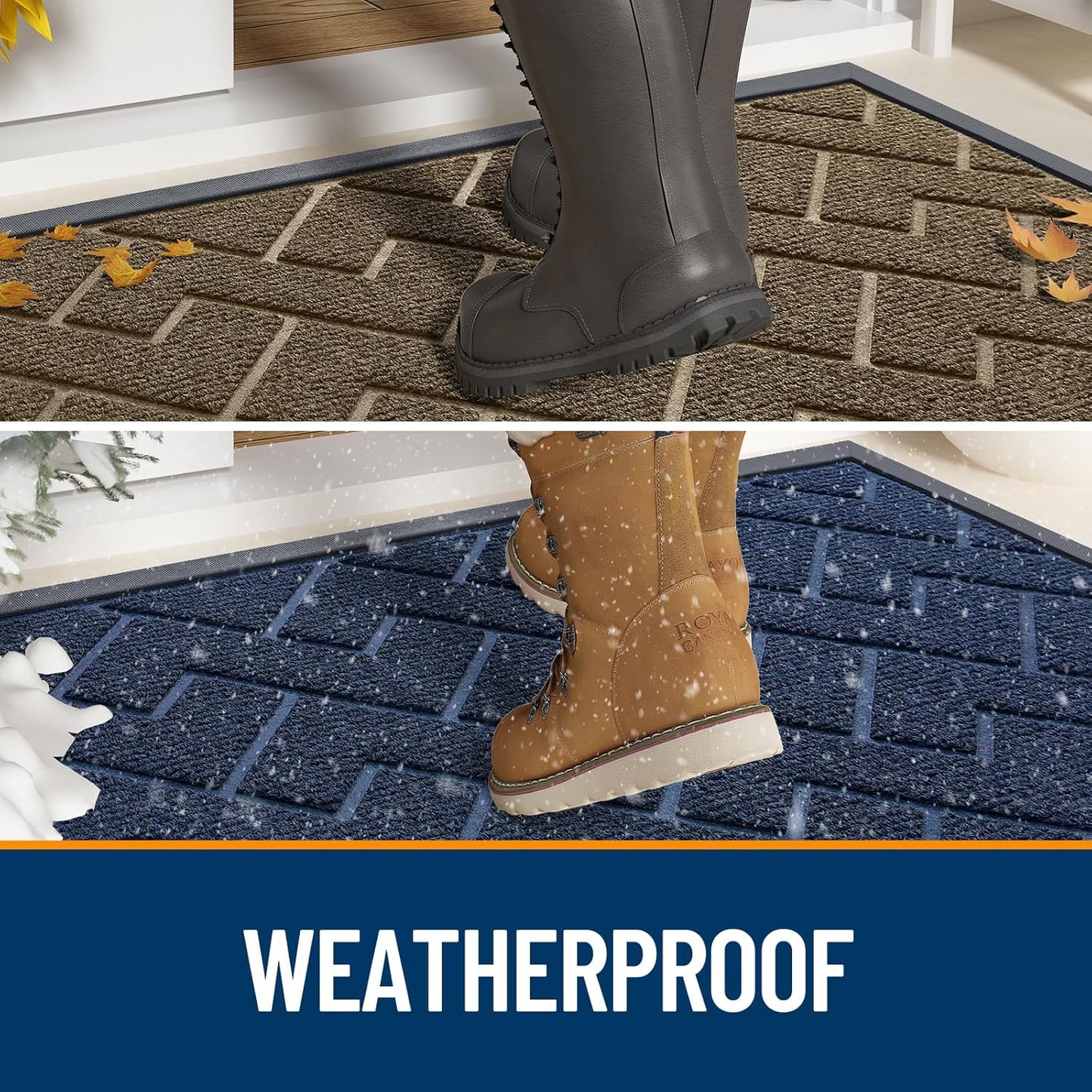 OLANLY Waterproof Front Door Mat - All-Season Herringbone Design | Easy Clean, Low Profile, Wine Red (59x35)