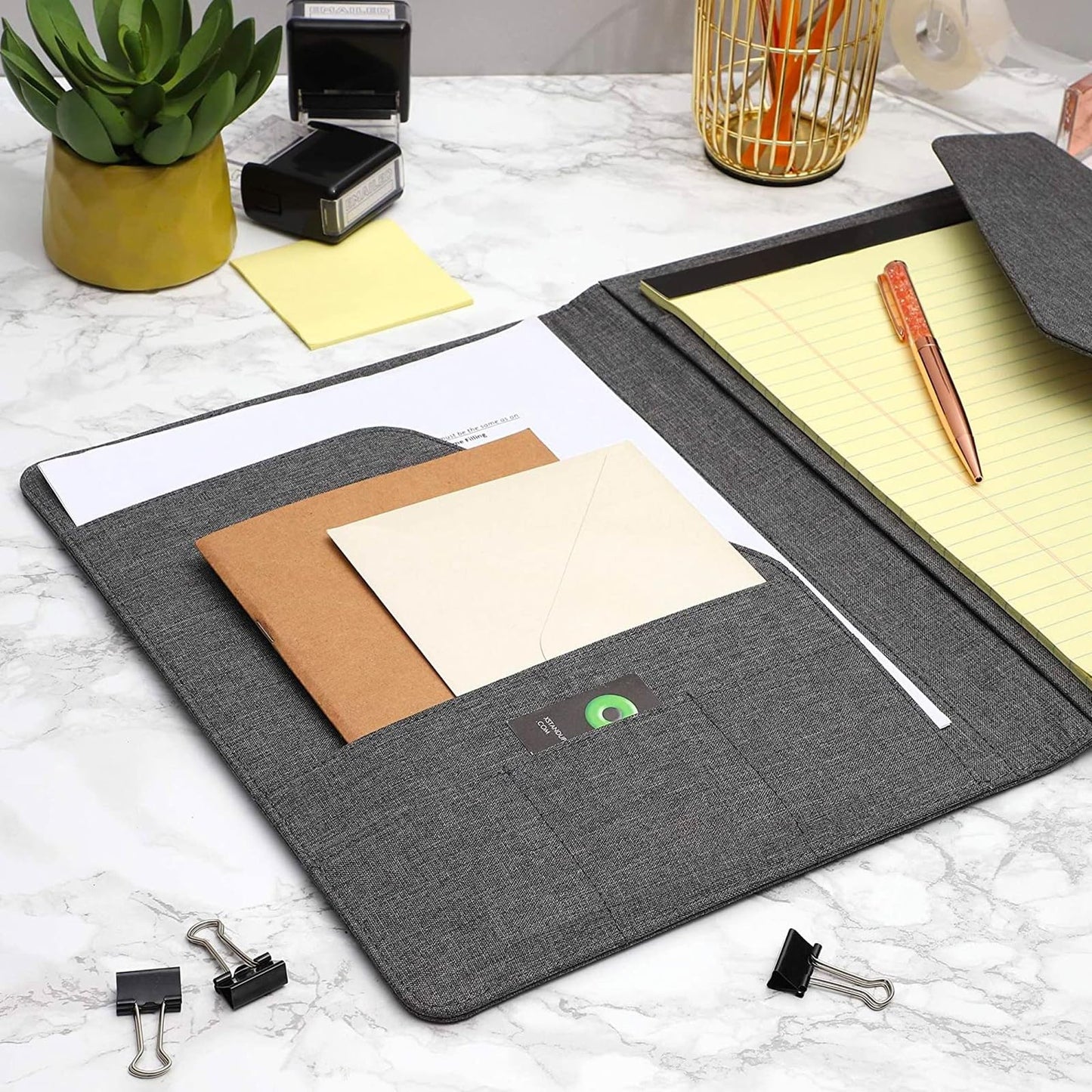 Paper Junkie Binder Organizer - 10 x 12.5 in, Gray Polyester - Resume Portfolio Folder - Zipper Binder Business Card Pockets