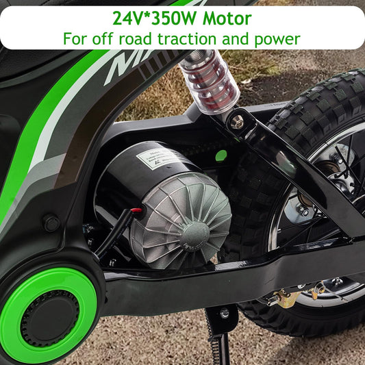 GarveeLife 24V Electric Dirt Bike for Kids 8-14, Motorcycle With Authentic Motocross Geometry, Rear-Wheel Drive, High-Torque Motor, Green