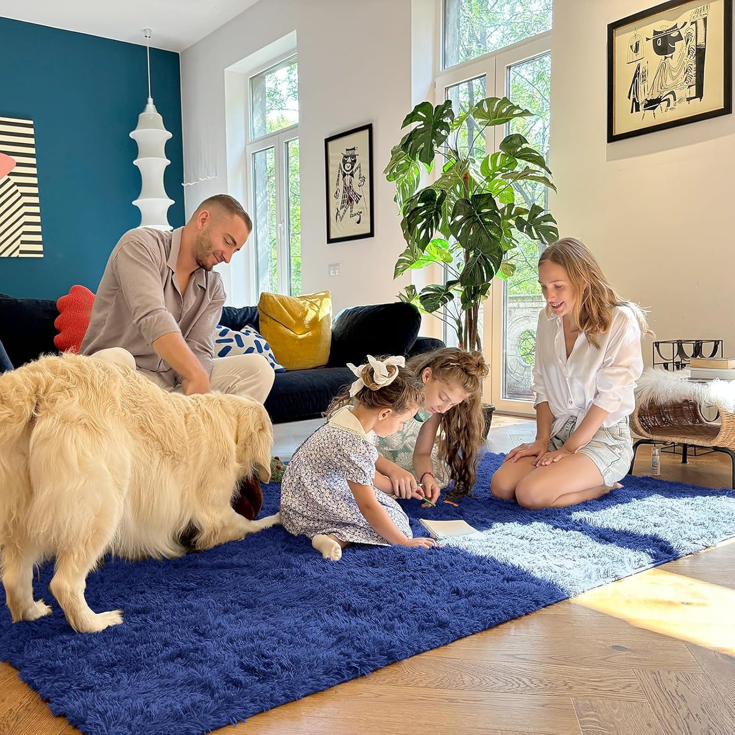 OLANLY Small Bedside Rug - Soft, Machine Washable Shaggy Carpet for Bedroom & Nursery | Navy Blue