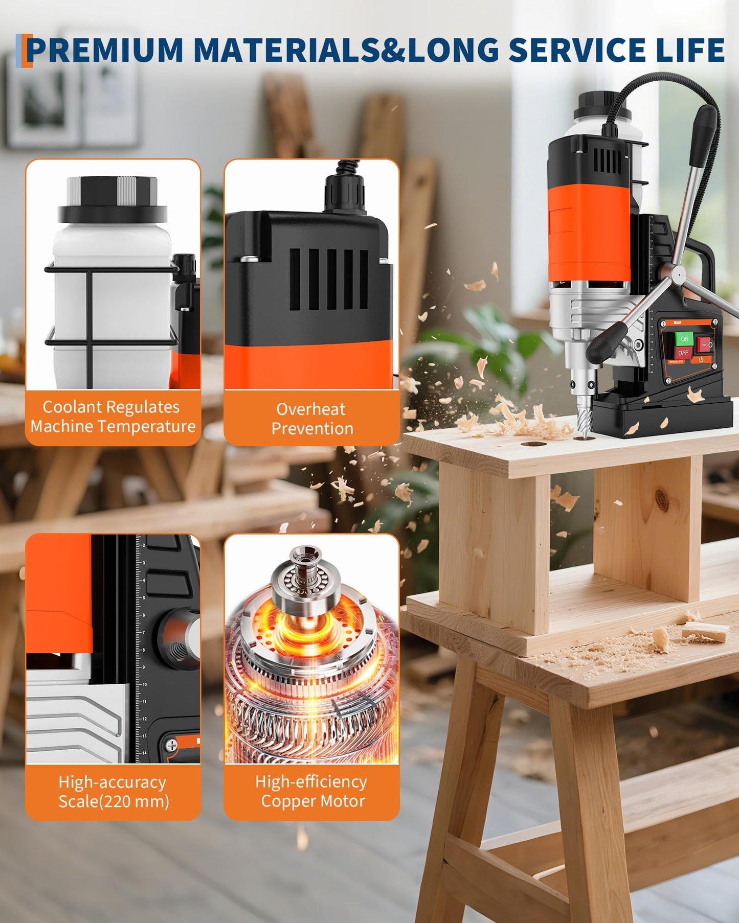Magnetic Drill, 1750w Portable Electric Drill Machine, 2" Boring Diameter, 2922Lbf Magnetic Force, 810RPM, Heavy Duty Magnetic Drilling Machine for Metal, Industrial & Home Use