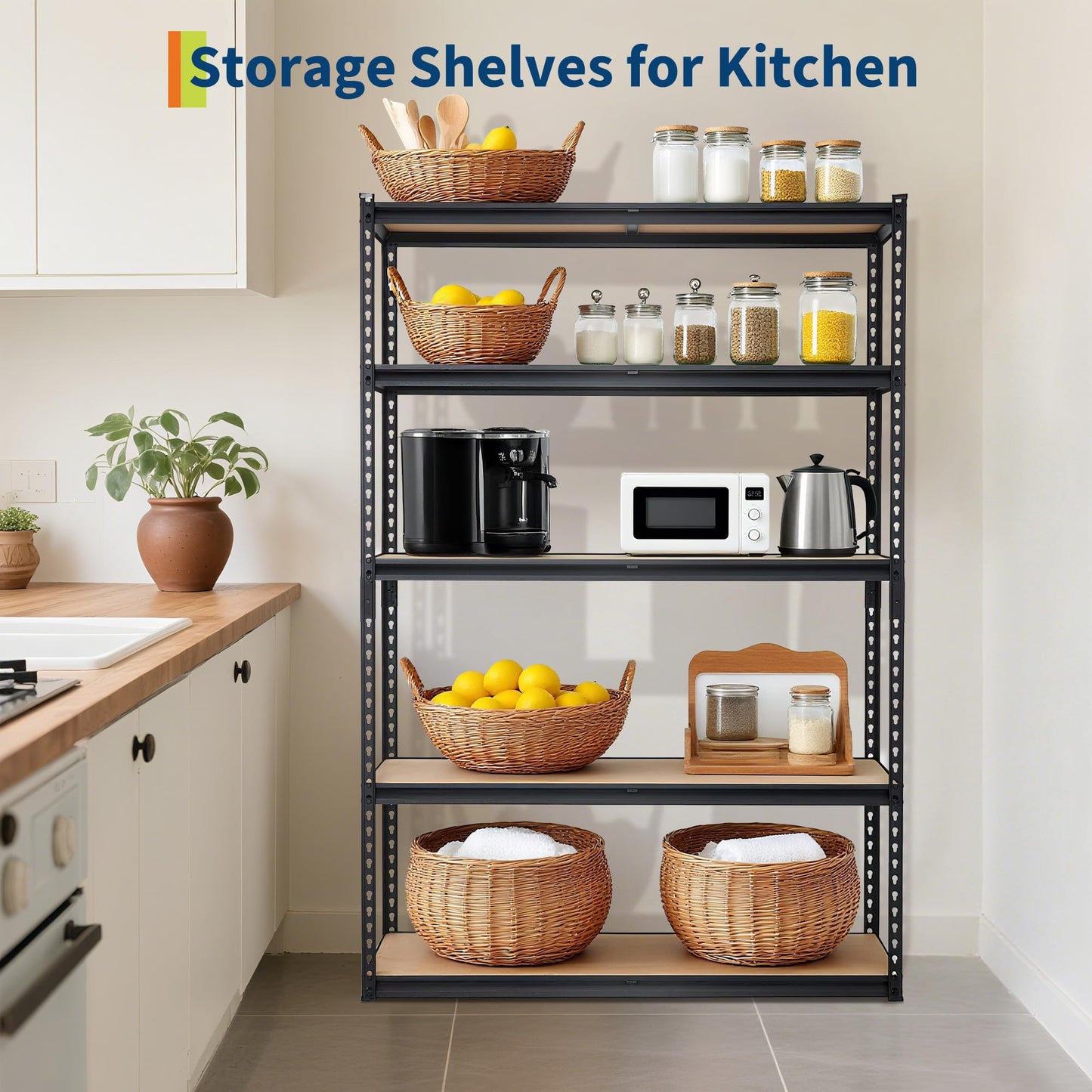 MilleLoom 48 in l x 24 in w x 72 in h 5-Tier Heavy Duty Storage Shelving Rack, 2500 LBS Capacity, Adjustable Metal Shelves for Kitchen Pantry, Basement, Bathroom, Laundry Room Organization