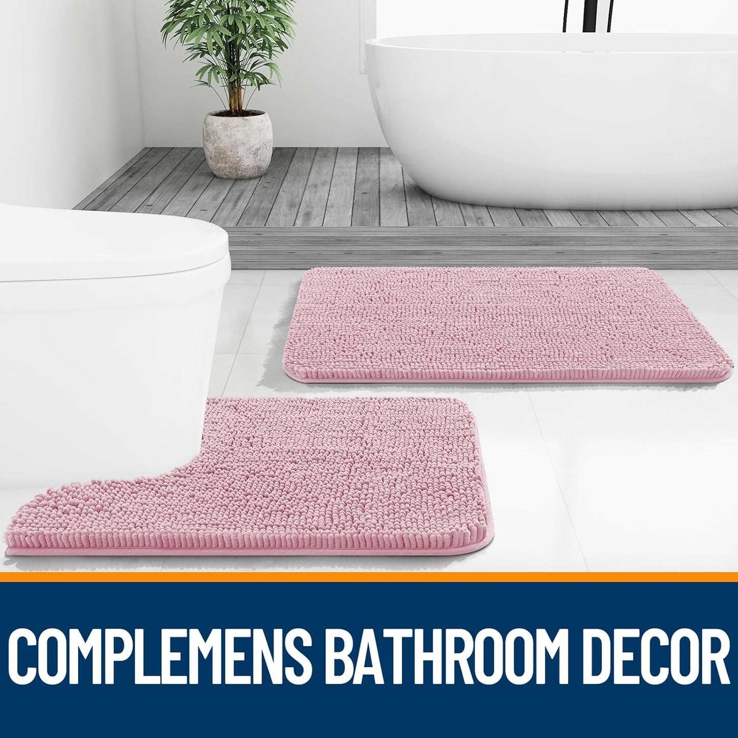 OLANLY U-Shaped Toilet Rugs - Extra Soft Chenille Bathroom Mat, Quick-Dry & Non-Slip | 24x20, Dusty Rose