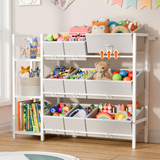 CODACE Kids Toy Organizers and Storage - Toy Shelf for Playroom， Kids Room and Living Room Organization, Toddler Toy Bins for Kids Organizer，Kids Bookshelf and Toy Storage, White, Easy to Assemble