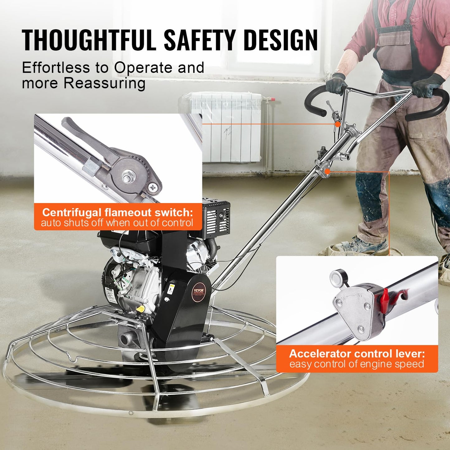 VEVOR Power Trowel 46 inch, 14HP Gas-Powered Smooth Concrete with Float Pan, Heavy Duty Commercial Screed Concrete Cement with Finishing Blade