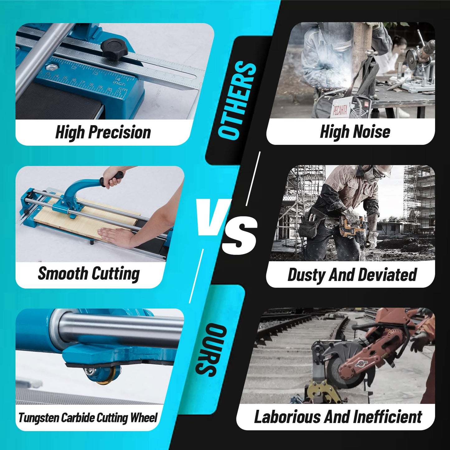 EliteEdge EliteEdge Manual Tile Cutter - Double Rails Precision, 48" Porcelain Ceramic Cutter, Tungsten Carbide Cutting Wheel, Precision Cutting, Anti-Skid Feet, Removable Scale