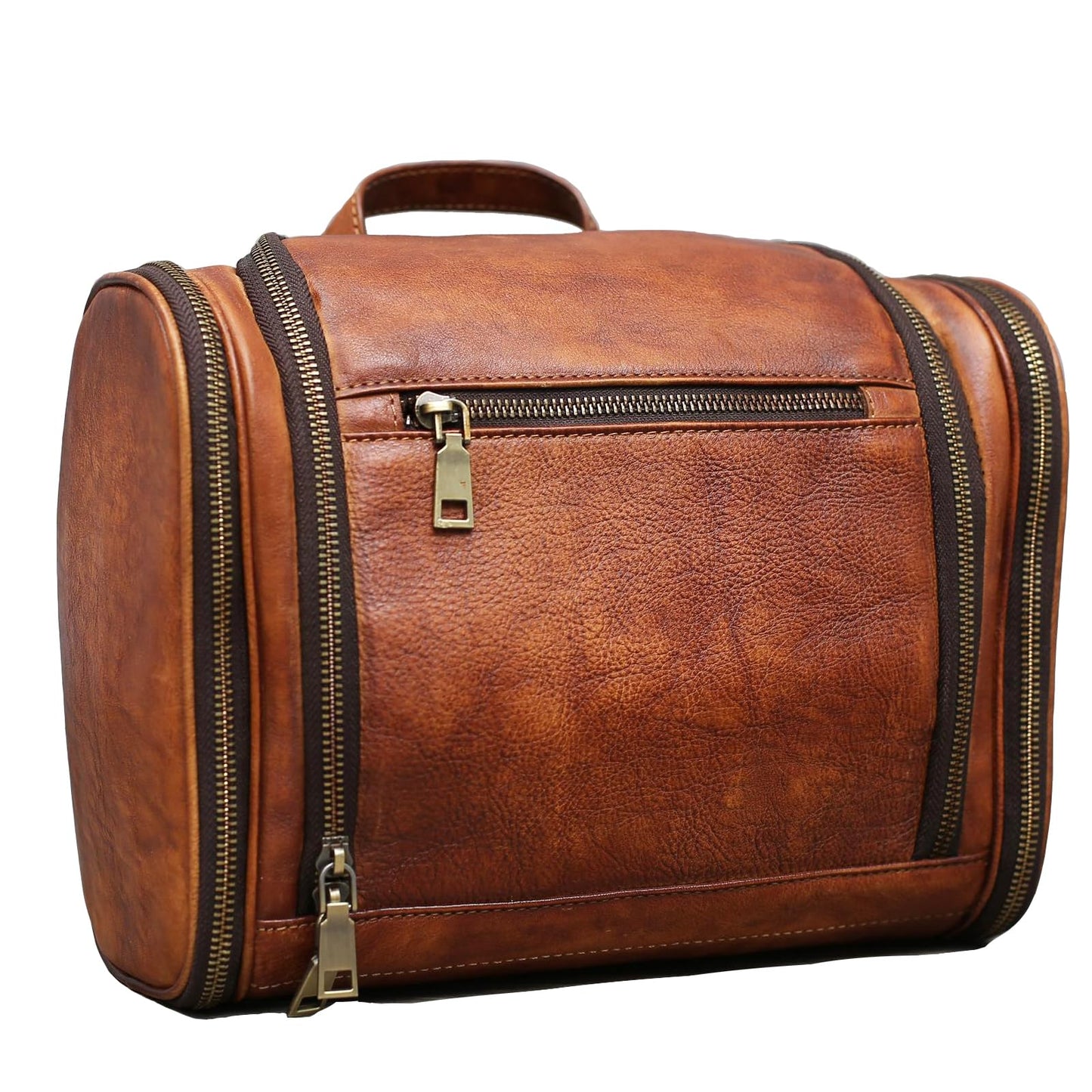 RC ROCKCOW Toiletry Bag For Men, Genuine Leather Toiletries Organizer, Large Travel Hanging Toiletry Bag Water-resistant Bathroom Shaving Kit for Cosmetics, Makeup Case Travel Dopp Kit