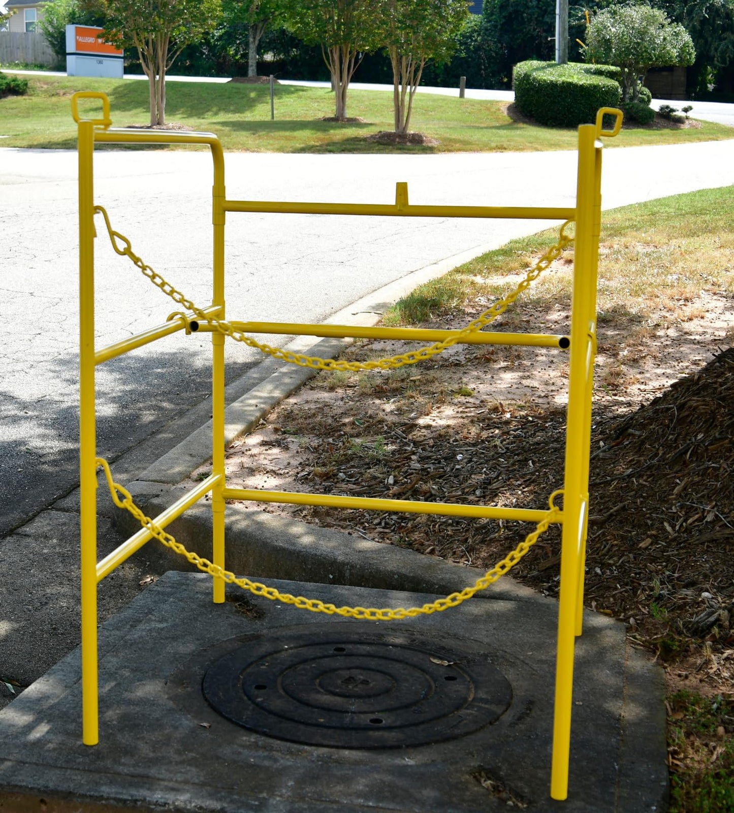 Allegro 9401 | Manhole Guard Rail | 33” x 33” x 42.25” | Safety Yellow Steel | Collapsible, One-Piece, No-Tools Assembly | OSHA Temporary Barrier Railing | High Visibility | 39 lbs