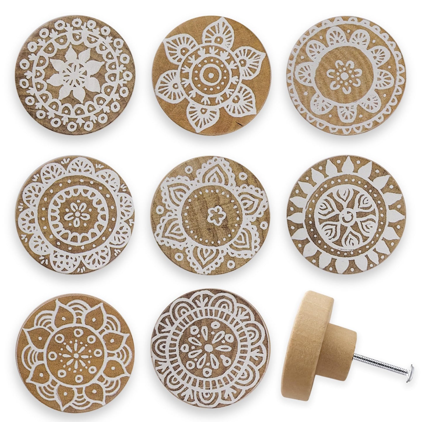 Lasyman 8Pack 1.8" Wooden Boho Nursery Kids Dresser Drawer Pulls Cute Cabinet Furniture Decorative Knobs