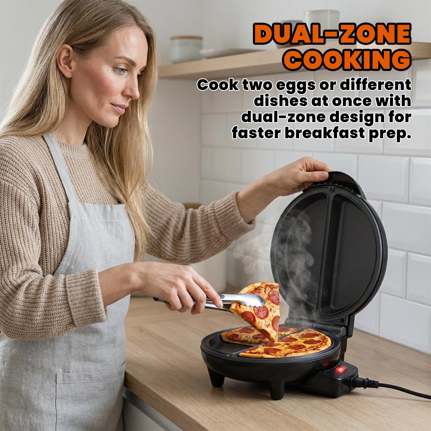 Saker Dual Zone Electric Omelette Maker, 1000W Fast Heating Non-Stick Egg Cooker ， Breakfast Maker for Sandwiches & Frittatas with Cool-Touch Handle, Perfect for Home, Dorm & Travel