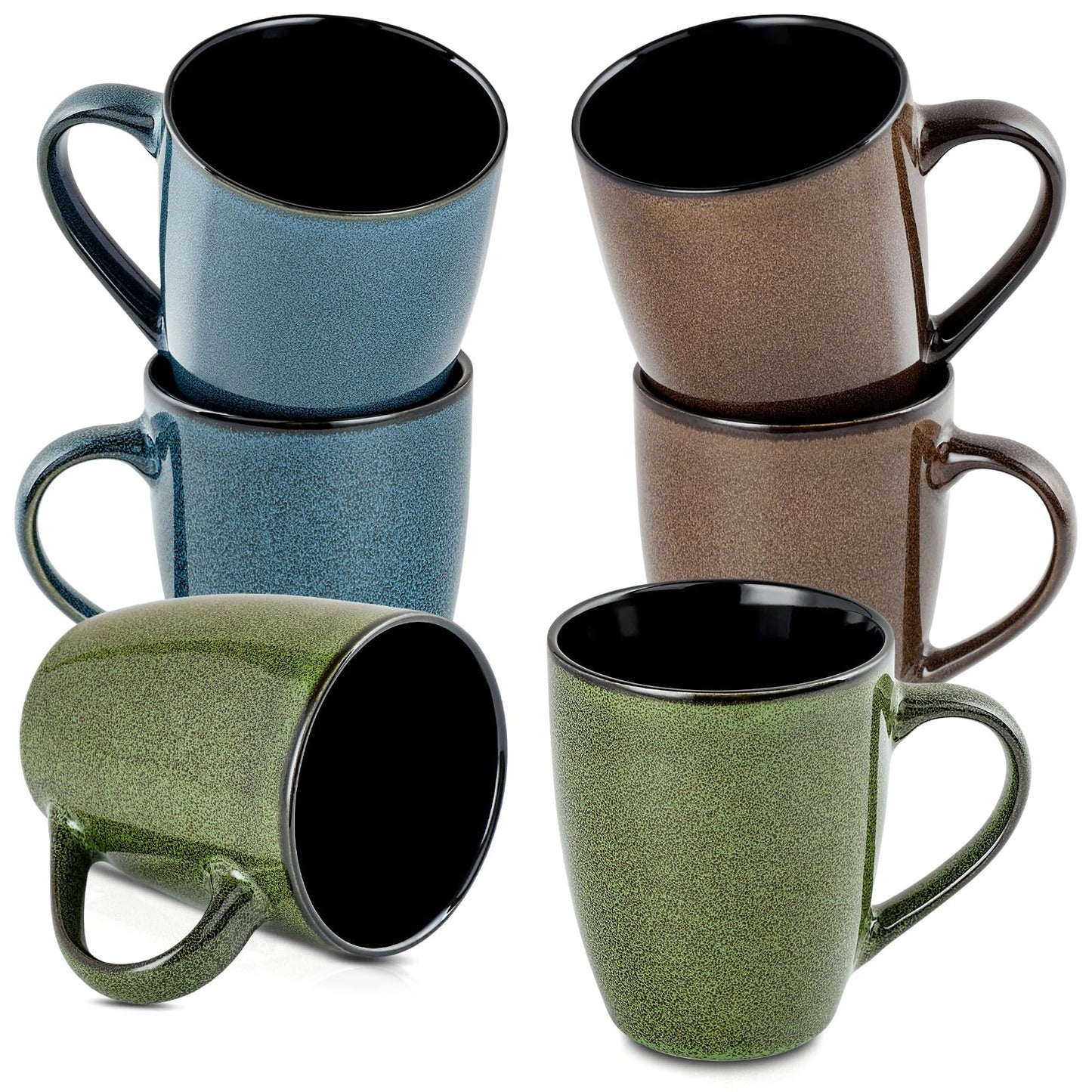 Ceramic Mugs 12oz,Set of 6,Large Ceramic Coffee Mugs for Men, Women, Dad, Mom, Coffee cups,Modern Coffee Mugs With Handle For Tea,Latte,Cappuccino,Cocoa. (6 Pack)