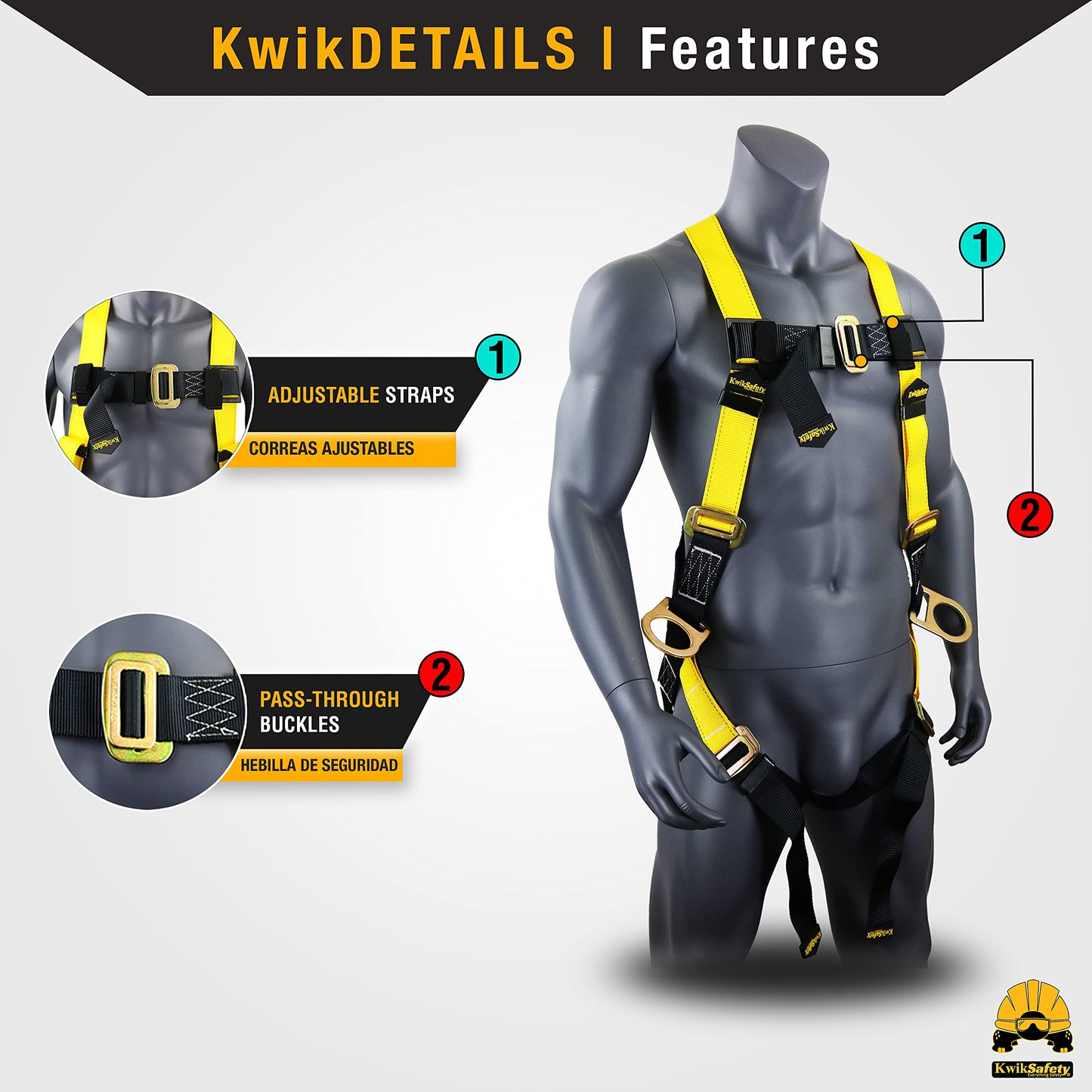KwikSafety - Charlotte, NC - THUNDER [KIT] 3D Ring Full Body Safety Harness, 6' Lanyard, Tool Lanyard, 3' Cross Arm Strap Anchor ANSI OSHA PPE Fall Protection Arrest Restraint Construction Roofing