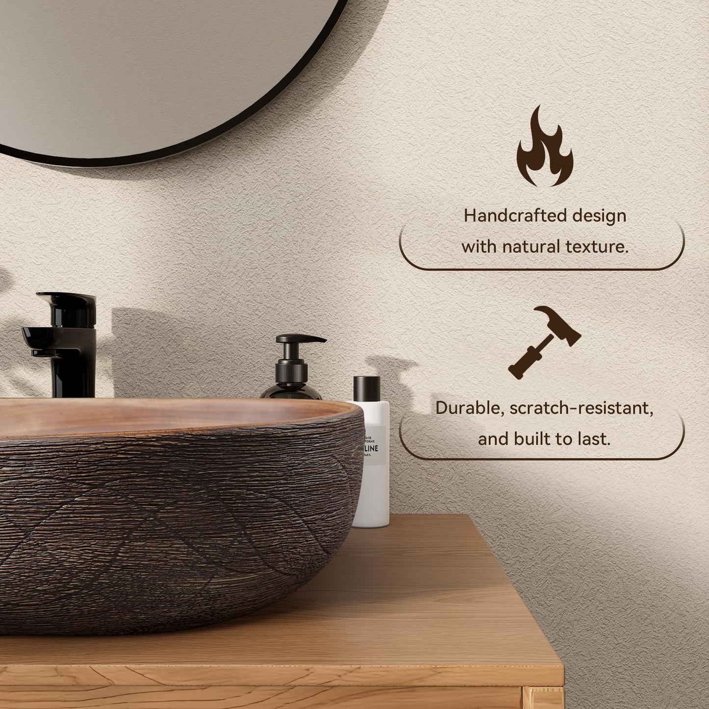 Homary Bathroom Vessel Sink, 23.23" Oval Bowl Sink Retro Ceramic Washbasin Above Counter for Bathroom,Without Pop-up Drain