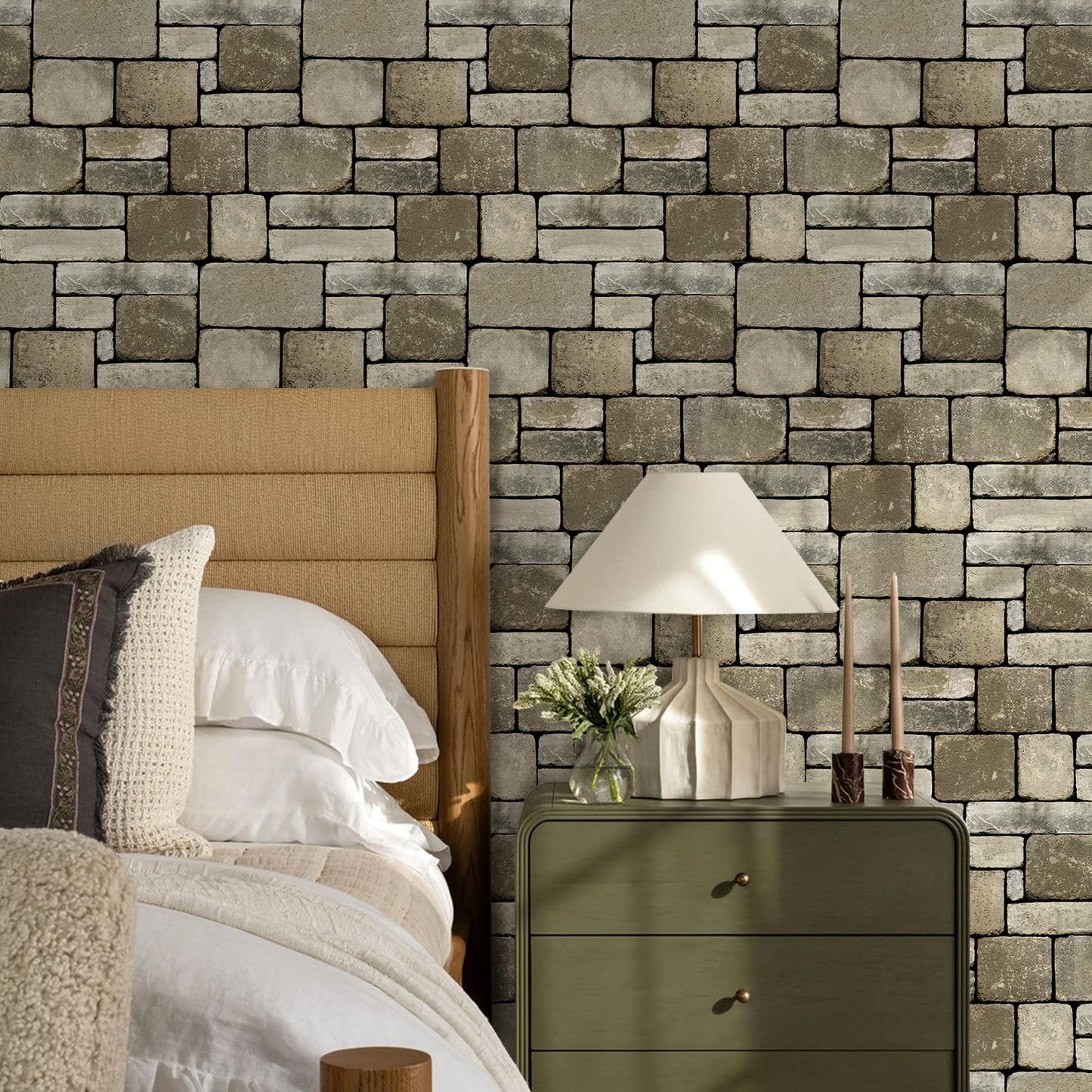 SMOOSTIKC 3D Faux Stone Wall Panels Peel and Stick, 10 Pcs 11.8" x 11.8", Stone-Look Textured Wall Sticker, Ultra-Light Thin PVC Fake Stone Wall Covering Tiles for Quick DIY, Brown
