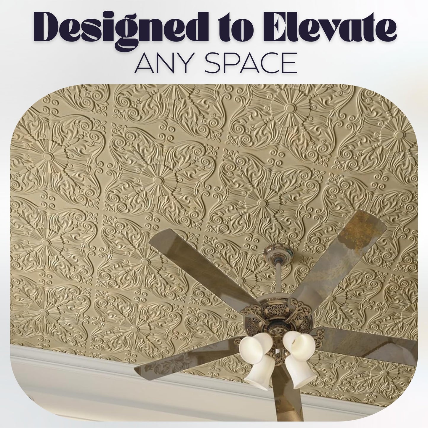 Art3d 12-Pack PVC Drop Ceiling Tiles (48 Sq.Ft), 24"x24" Decorative Panels for Home and Office, 2ft x 2ft, Floral Gold
